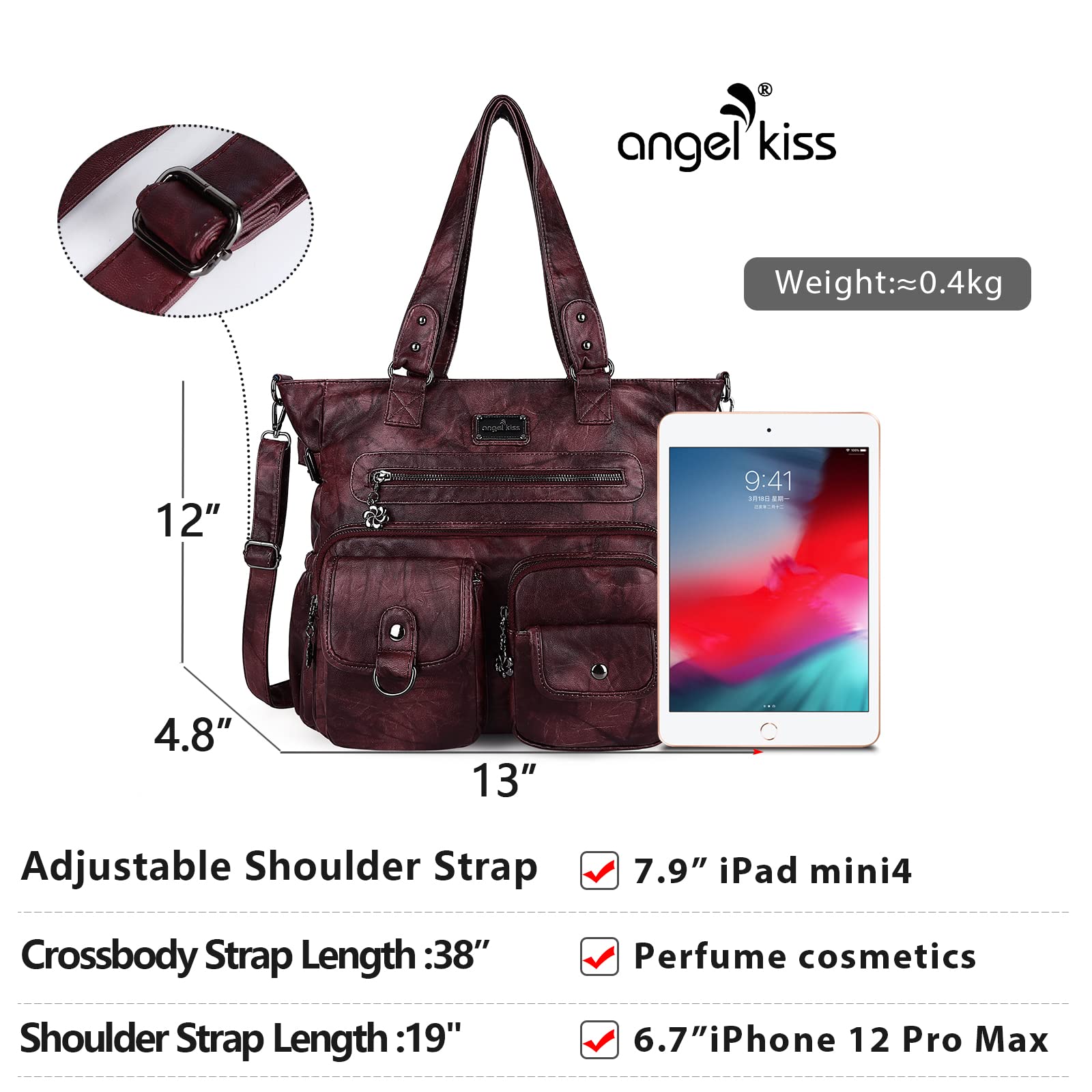 Angelkiss Women's PU Tote Shoulder Bag with Pockets - Perfect for Work & Travel