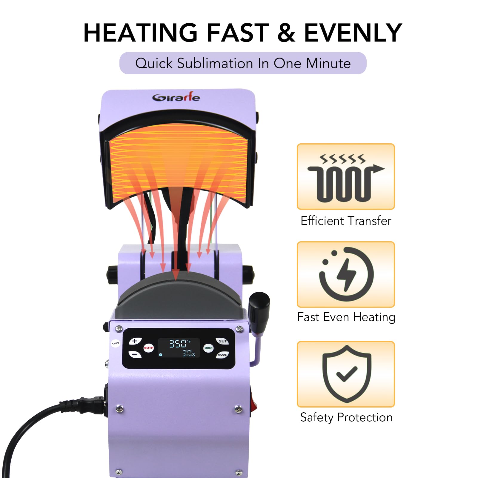 Giraffe Auto Hat Heat Press Machine for Caps, Hats, T-Shirts & Bags - Automatic Open/Release with Digital Control Panel - DIY Sublimation Printing for Custom Apparel & Promotional Products (Purple) - Perfect for Small Businesses, Crafters & Home Use