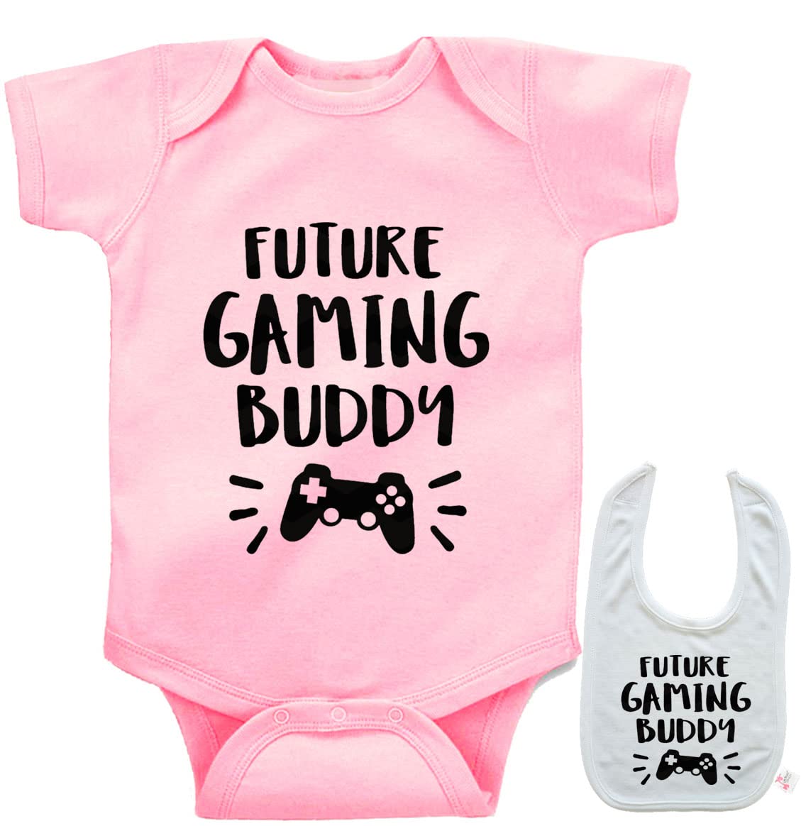 Future Gaming Buddy - Newborn Baby Video Game Onesie & Bib Set - Perfect for Baby Showers, Gamer Parents, and Cute Photo Shoots