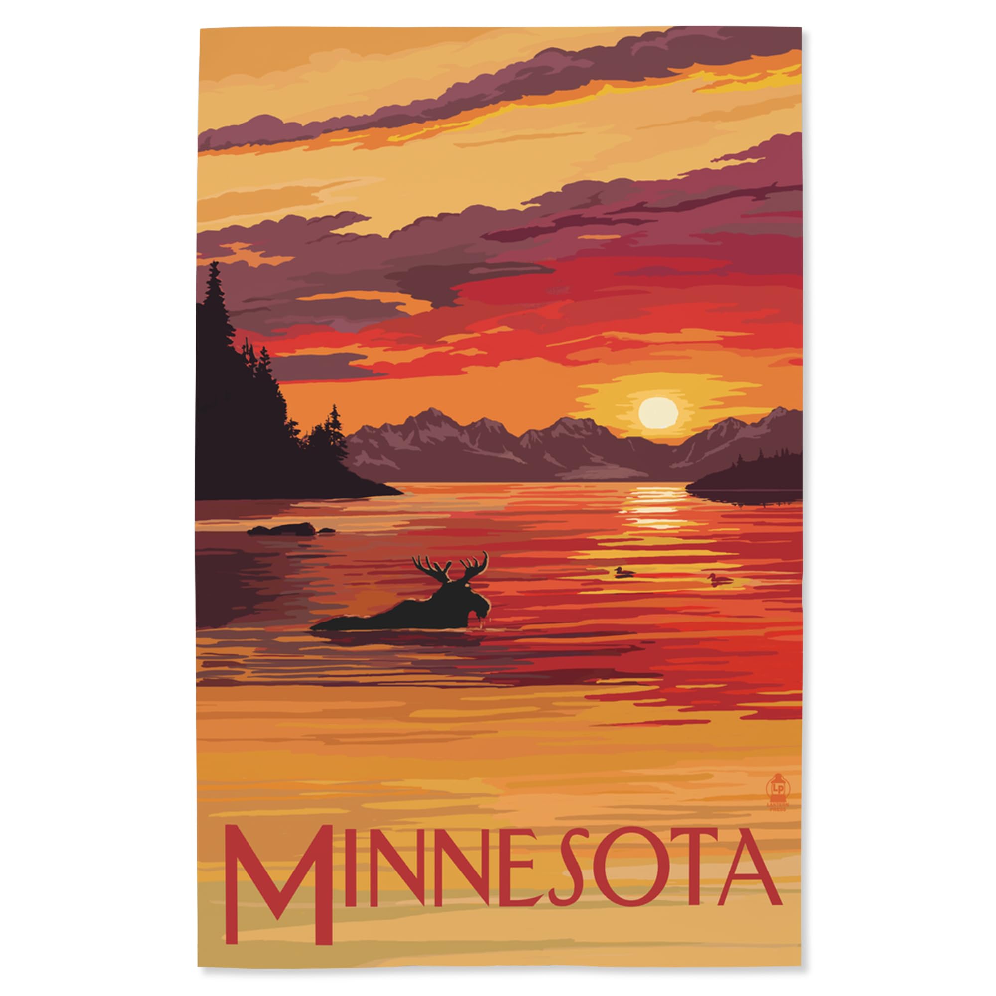 Lantern Press 16x24 Inch Giclee Art Print - Minnesota Moose Swimming in Lake Wildlife Wall Decor | Perfect for Living Room, Bedroom & Cabin Decor