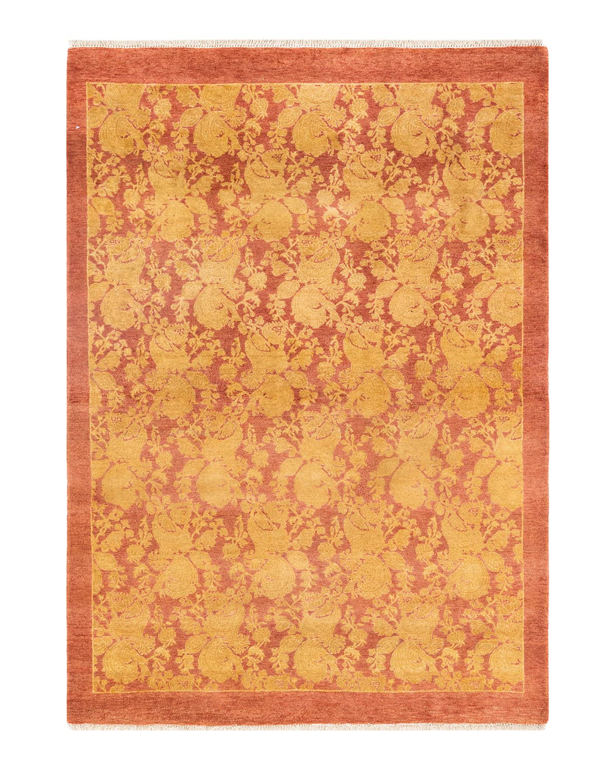 Handmade Wool Solo Rugs - Unique Hand-Knotted Traditional Abstract Mogul Pink 4x6 Area Rug for Living Room, Bedroom & Home Decor