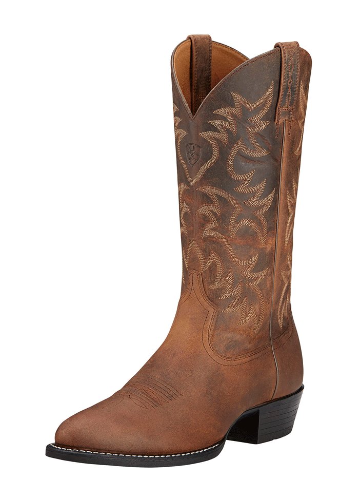 Ariat Men's Heritage R Toe Western Boots - Distressed Brown Leather Cowboy Boots for Riding, Work & Country Style Fashion