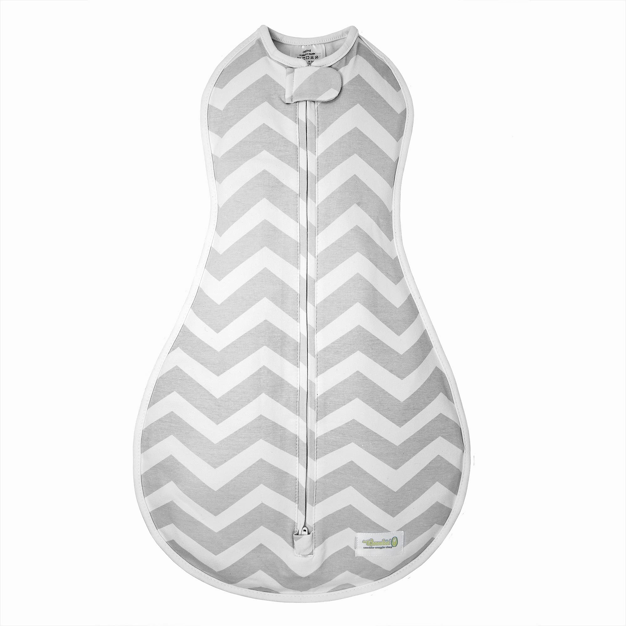 Original Woombie Baby Swaddle Blanket - Soft Cotton Wearable Swaddler for Newborns 5-13 lbs - Soothing Sleep Solution for Infants - Sleepy Gray Chevron Pattern - Perfect for Nursery, Travel & Calming Fussy Babies
