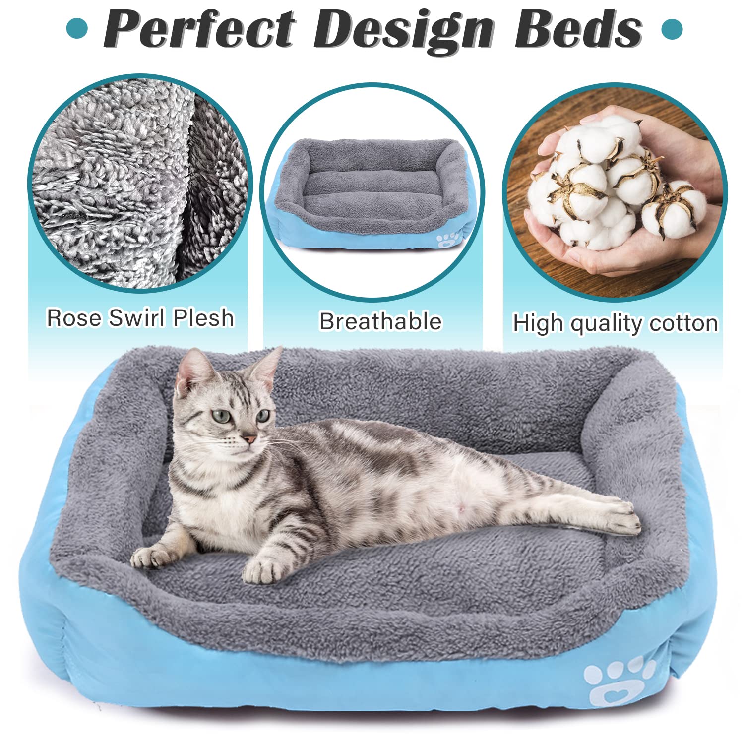 Washable Pet Bed Mat - Soft Plush Fleece for Dogs & Cats - Anti-Slip Waterproof Bottom (Blue) - Perfect for Home & Travel
