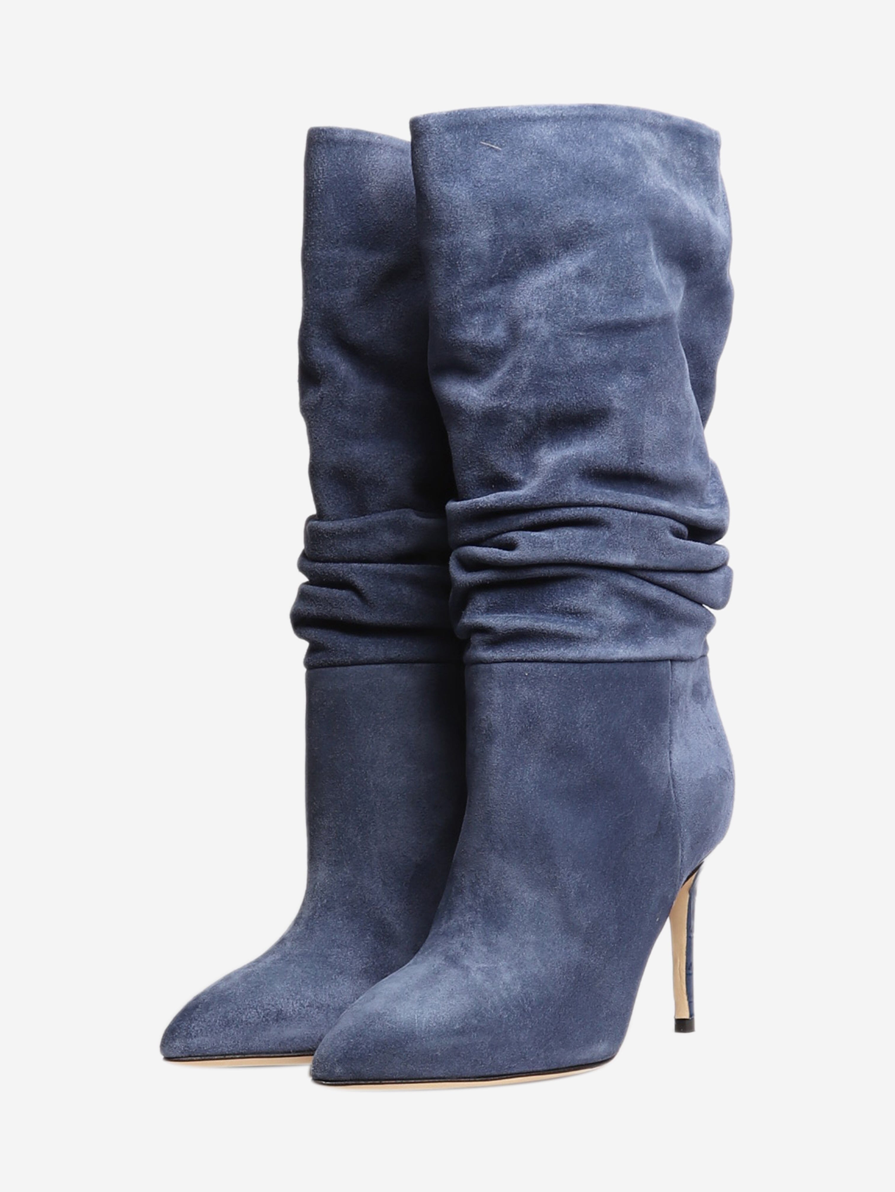 Blue Slouchy Suede Ankle Boots Women's Size EU 36 (US 6) - Comfortable Casual Shoes for Fall Winter Outfits, Office Wear & Date Nights
