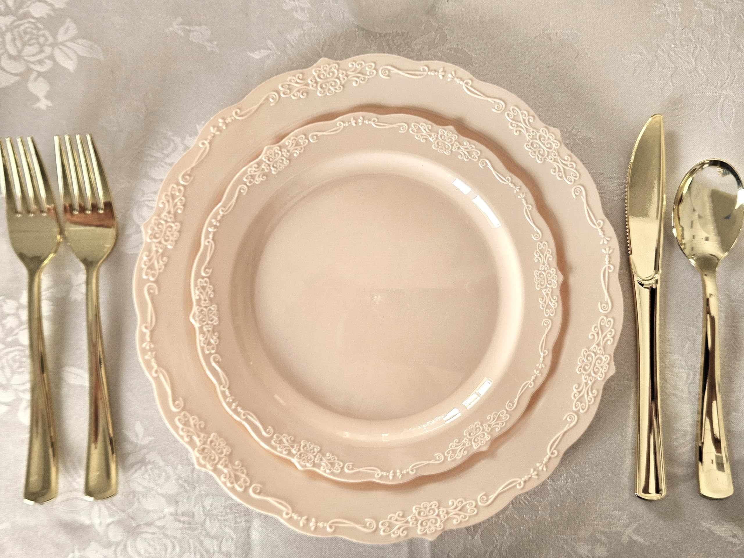 240-Pack Disposable Plastic Plates for Weddings & Parties - 10'' Dinner Plates in Plain Blush (Verona Collection) - Perfect for Catering, BBQs, and Special Events