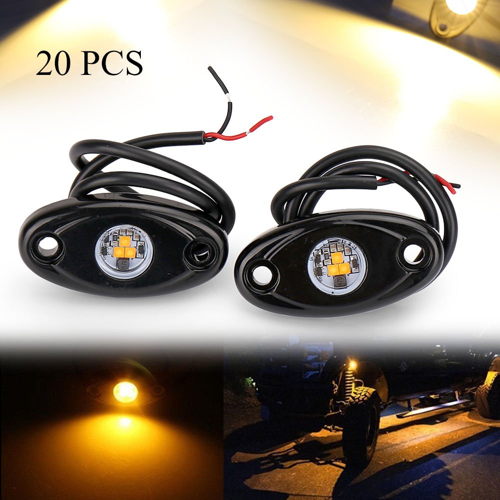 Newsmarts 20 Pods LED Rock Lights - 9W Waterproof Yellow Neon Underglow Kit for SUV, RV, UTV, ATV, Offroad Trucks, Cars & Jeeps | Durable Off-Road Lighting for Night Driving & Vehicle Customization