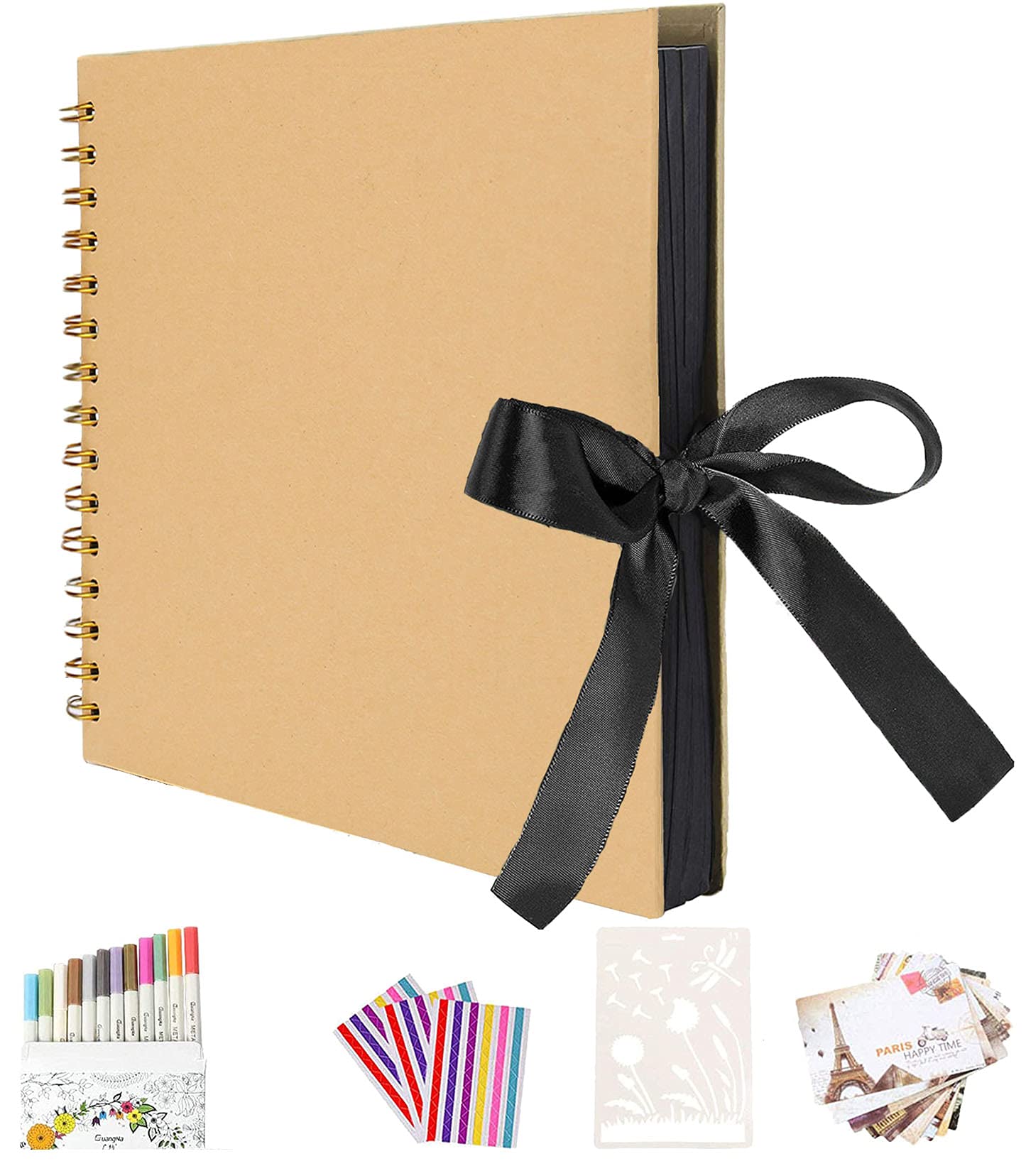 AIOR DIY Scrapbook Album - 80 Pages Yellow Craft Paper Photo Book with Silk Ribbon for Couples, Valentines, Anniversary & Baby Memories | Perfect for Travel Journals, Wedding Keepsakes & Handmade Gift Giving