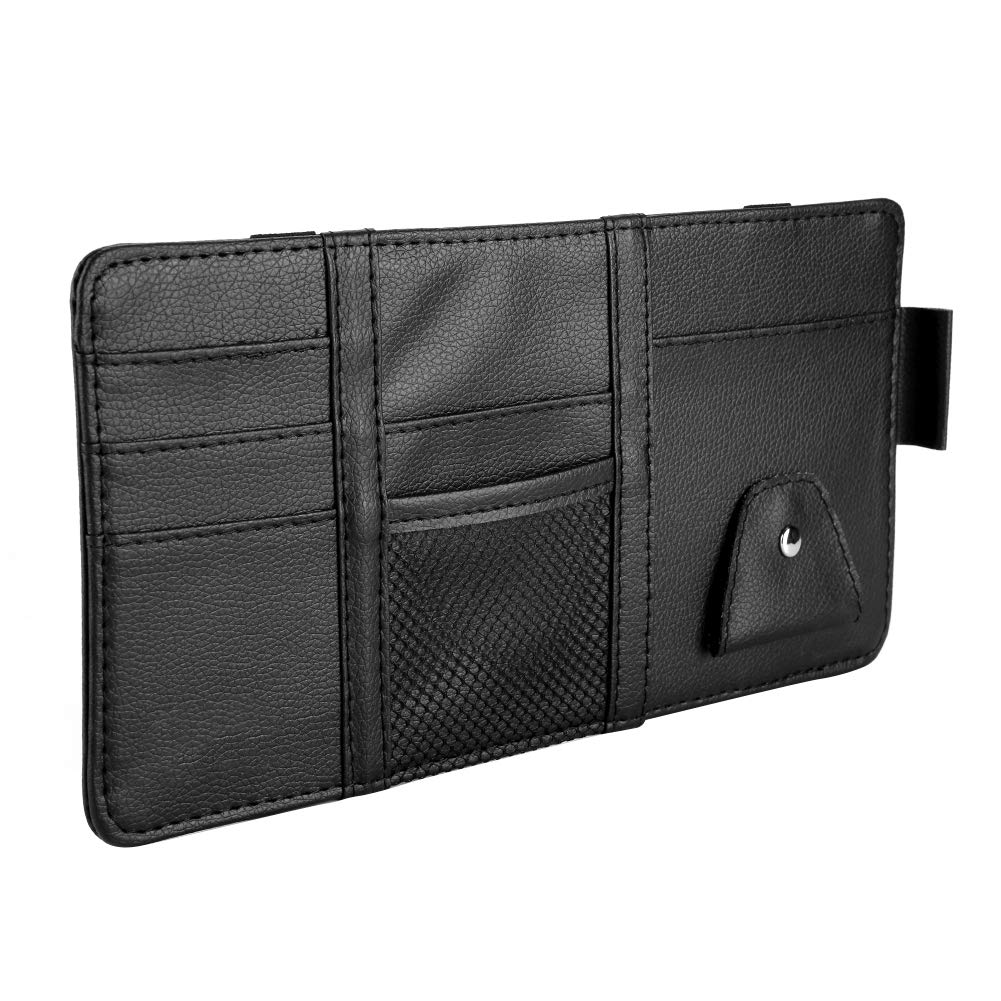 KIMISS Universal Car Sun Visor Organizer - Genuine Leather CD/Sunglasses/Card Holder for Vehicle Storage | Perfect for Road Trips & Daily Commute