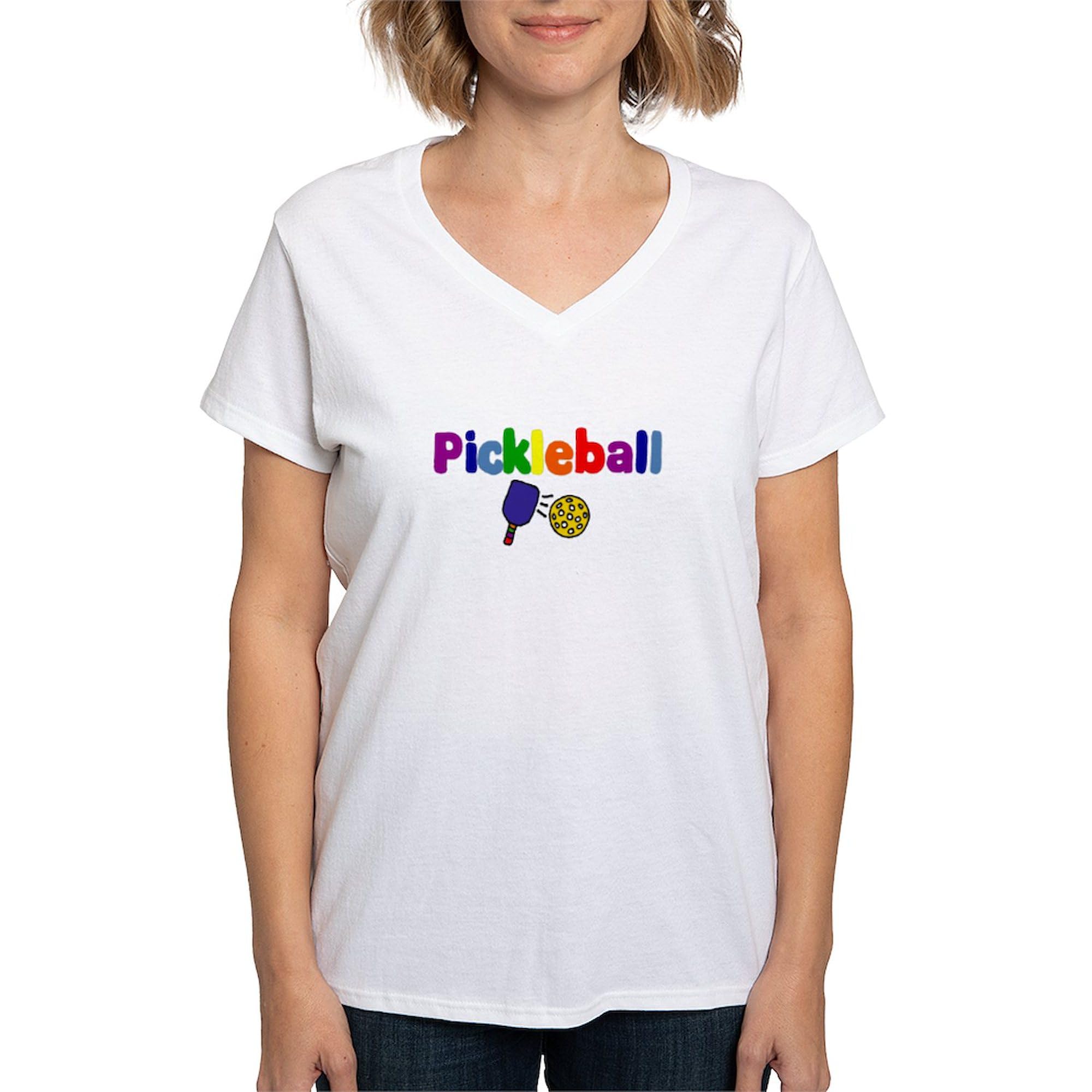Women's Cotton V-Neck Pickleball Art T-Shirt by CafePress | Funny Graphic Tee for Pickleball Lovers & Players | Perfect for Games, Tournaments & Casual Wear