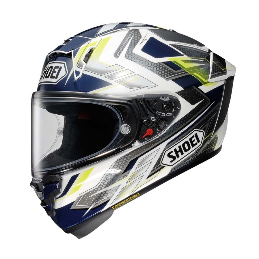 Shoei X Fifteen Escalate Motorcycle Helmet - White, Blue, Black - DOT & ECE Certified for Racing, Street Riding & Safety Protection