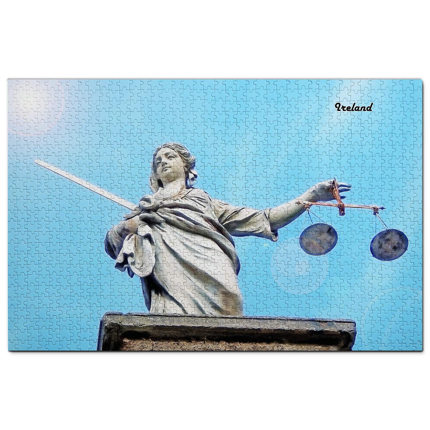 1000 Piece Ireland Jigsaw Puzzle - Dublin Justice Statue Wooden Puzzle, Irish Travel Souvenir Gift for Adults & Teens | Home Decor, Family Game Night, Educational Activity