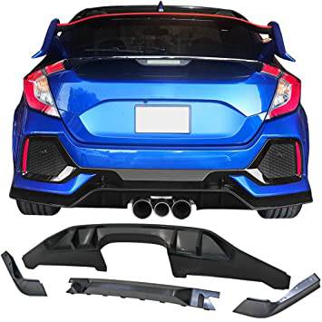 2017-2021 Honda Civic Hatchback Rear Diffuser - CTR Style Black PP Bumper Lip for 10th Gen | 5-Door Air Dam Protection | Enhances Aerodynamics & Sporty Look for Daily Driving & Car Meets