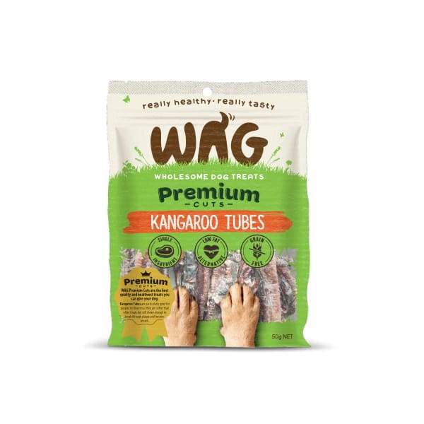 WAG Kangaroo Tubes Air Dried Dog Treats 50g - All Natural, Grain Free, High Protein Dog Chews for Training & Dental Health - Perfect for Small, Medium & Large Dogs
