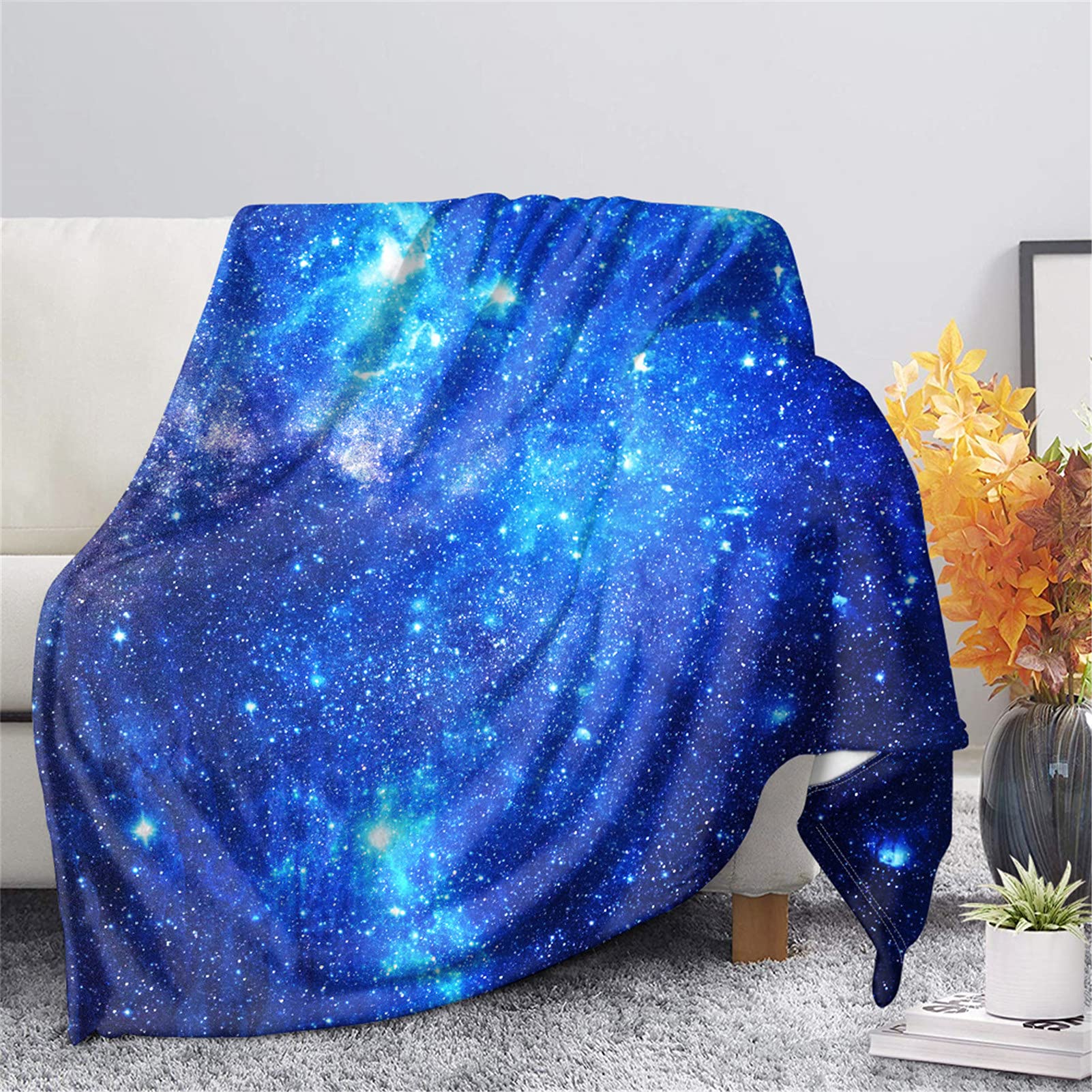 Starry Blue Galaxy Print Flannel Fleece Throw Blanket - Soft, Cozy & Easy Care - Perfect for Bed, Sofa, Camping & Gift Giving