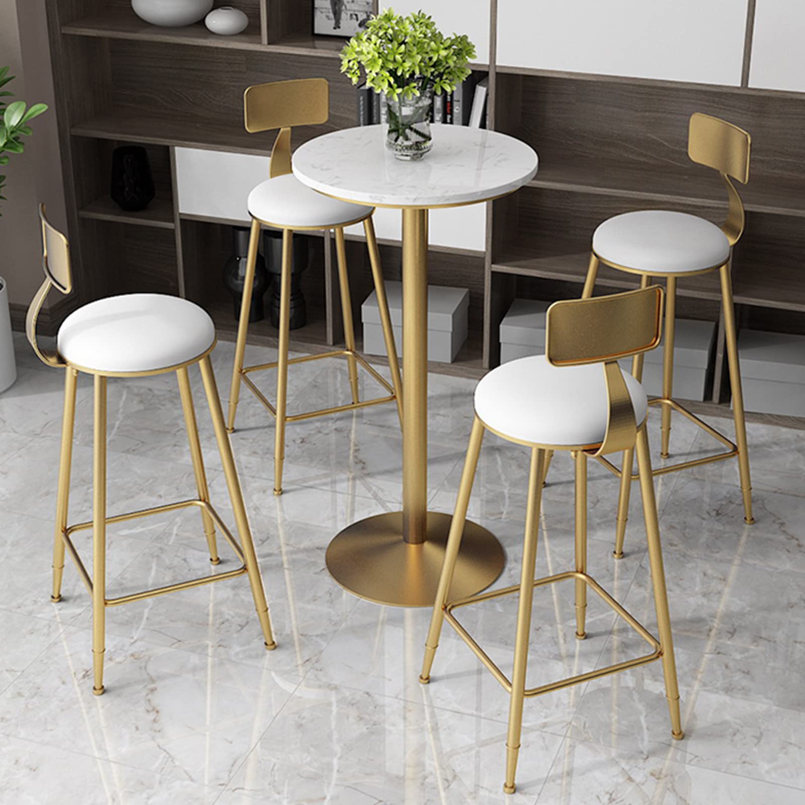 QQXX Modern Round Bar Table with White Marble Top & Gold Base - 41.3in Height Sturdy Bistro Table for Restaurant, Cafe, Pub - Easy Assembly Commercial Dining Furniture for Indoor/Outdoor Use