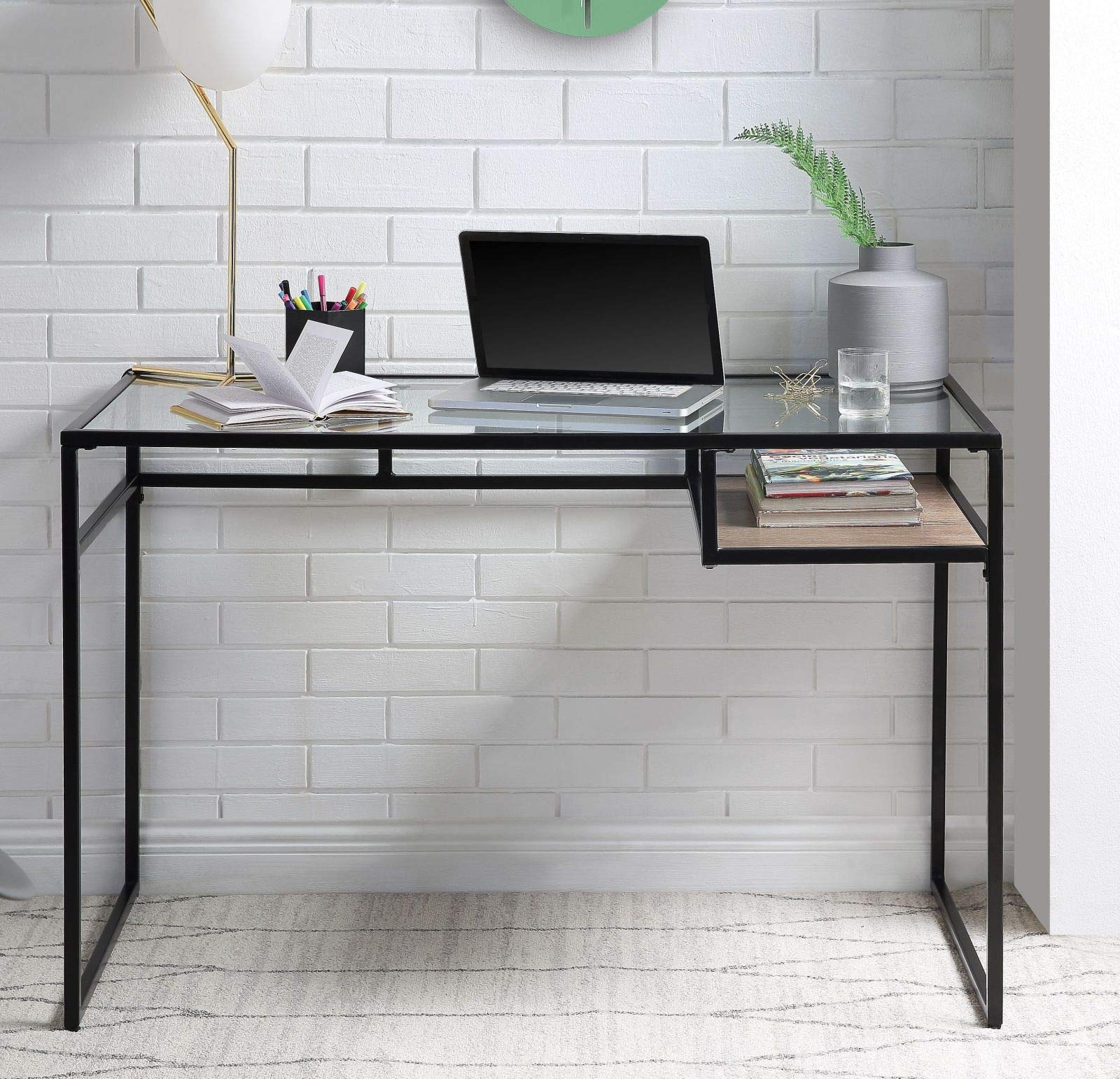 Takefuns Yasin Glass Desk Black for Home Office