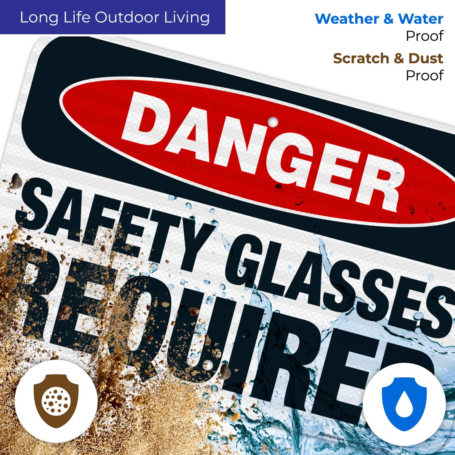 Danger Safety Glasses Required Sign - OSHA Compliant 12x18 Inches, 3M EGP Reflective .063 Aluminum, Fade Resistant for Indoor/Outdoor Use - Made in USA | Perfect for Construction Sites, Warehouses & Industrial Safety Areas