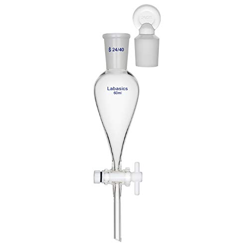 Labasics 60ml Borosilicate Glass Conical Separatory Funnel with PTFE Stopcock - Ideal for Chemistry Labs, Liquid Extraction & Essential Oil Separation