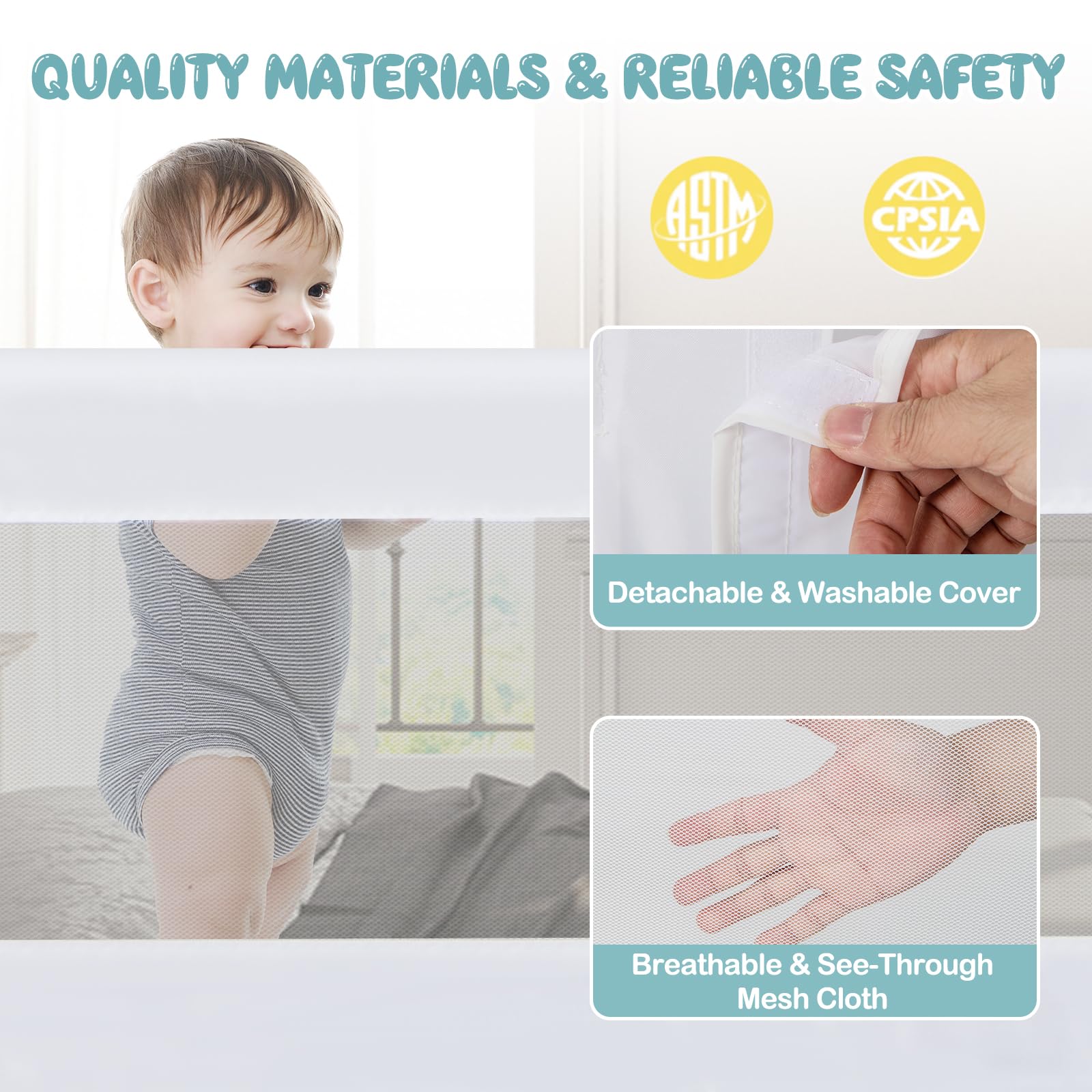 BABY JOY Double Sided Bed Rail Guard - 2 Pack Extra Long Swing Down Convertible Crib Safety Rail for Toddlers | Folding Bed Rail for Twin Full Queen King Mattress (White 60