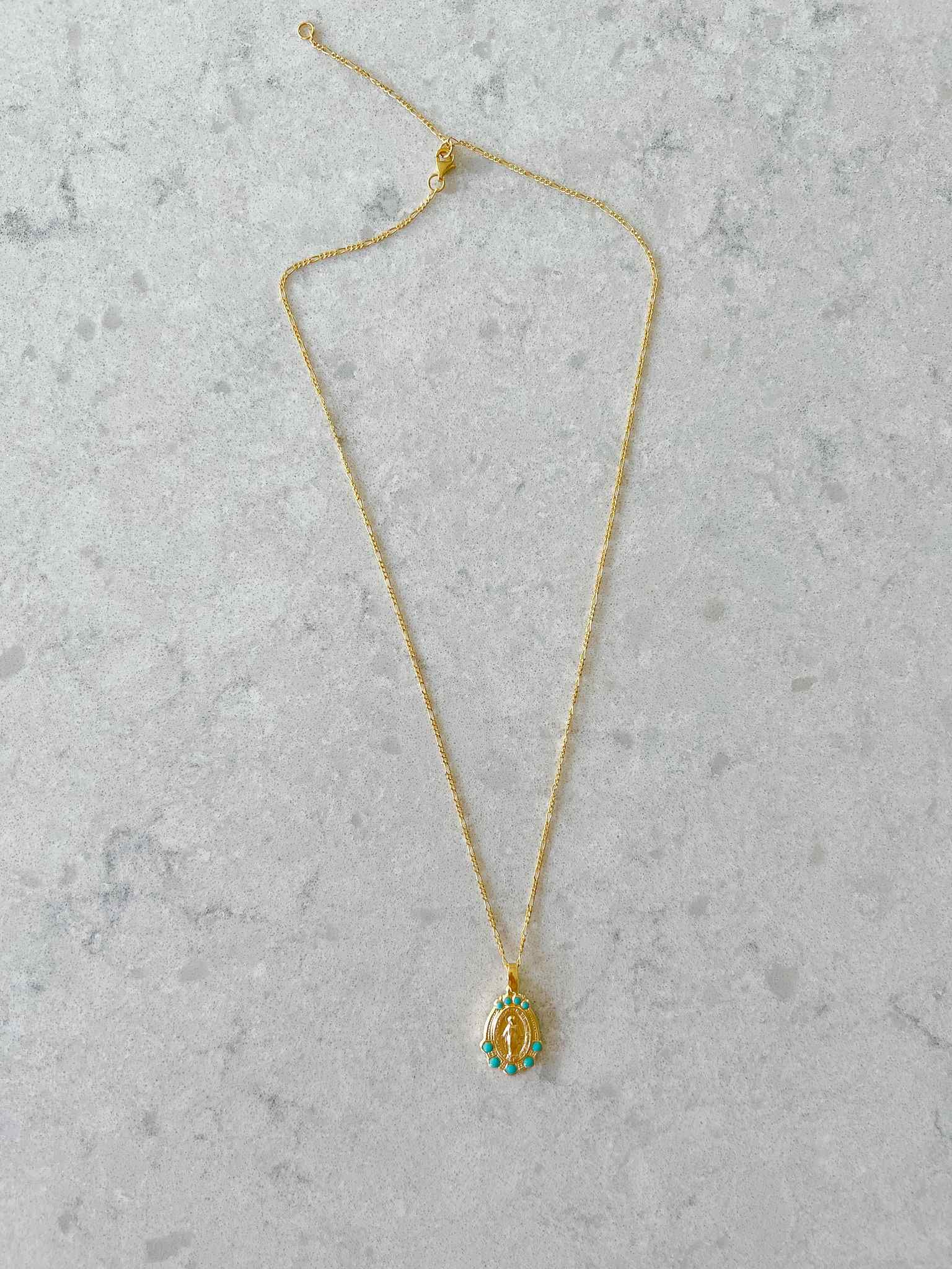 Mary Medallion Turquoise Pendant Necklace - Handcrafted Sterling Silver Jewelry for Women - Perfect for Gifts, Weddings & Everyday Elegance