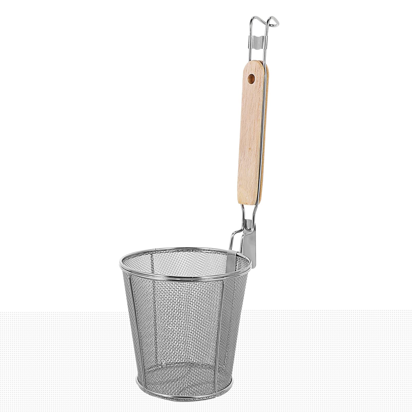 DOITOOL 14cm Stainless Steel Spider Strainer with Wooden Handle - Fine Mesh Pasta Basket for Noodles, Dumplings & More - Perfect for Cooking, Frying & Draining in the Kitchen