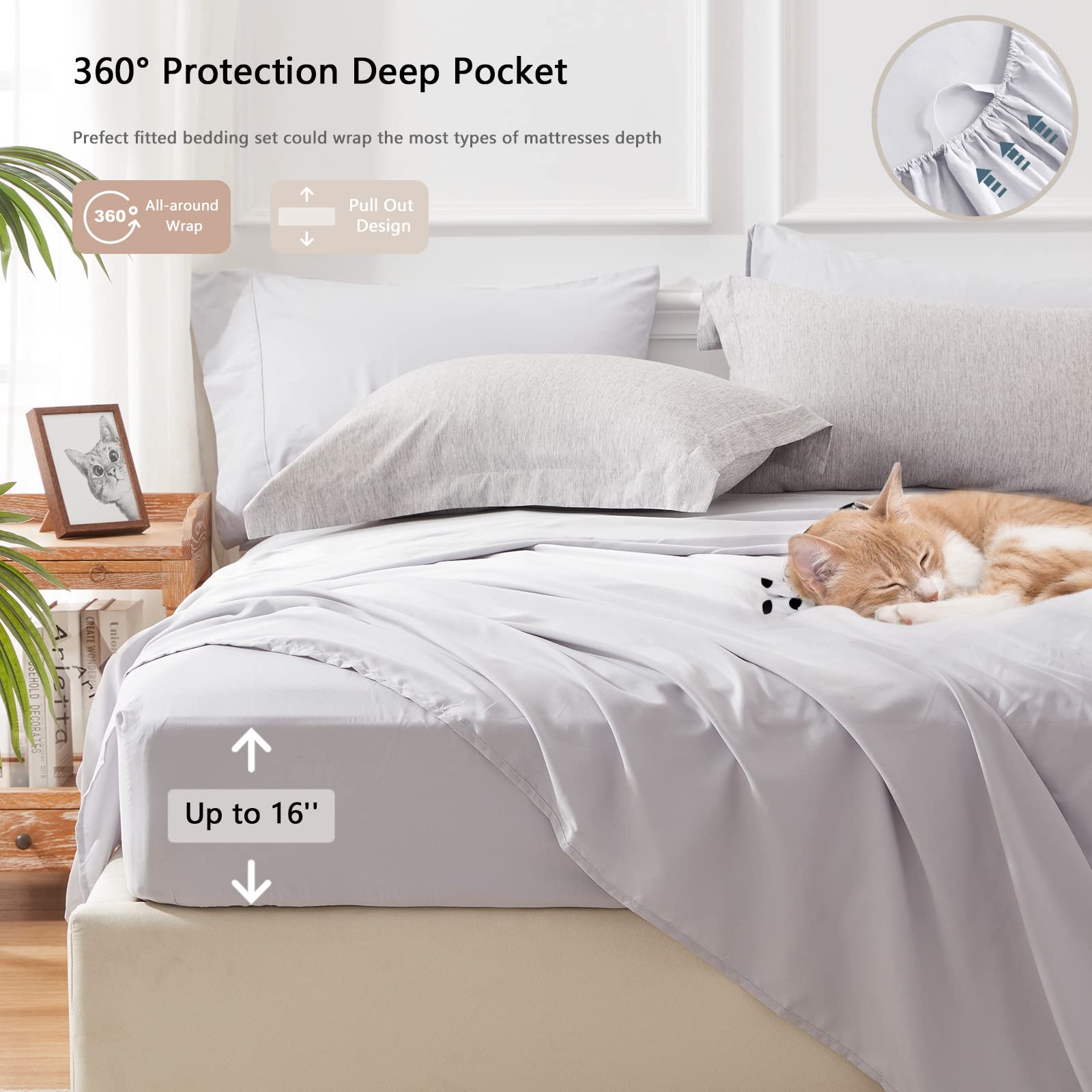 UNILIBRA 7-Piece Queen Comforter Set - All Seasons Soft Grey Bedding Collection with Comforter, Sheets & Pillowcases | Cationic Dyeing Technology | Perfect for Master Bedroom, Guest Room & Dorm Decor