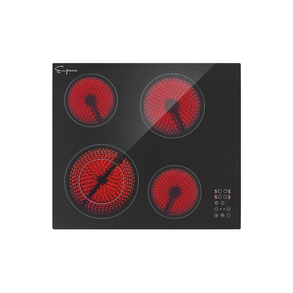 Empava 24-Inch 4-Burner Electric Radiant Cooktop - Black (24REC11) | Fast Heating Glass Stovetop for Modern Kitchens, Perfect for Cooking, Boiling & Simmering
