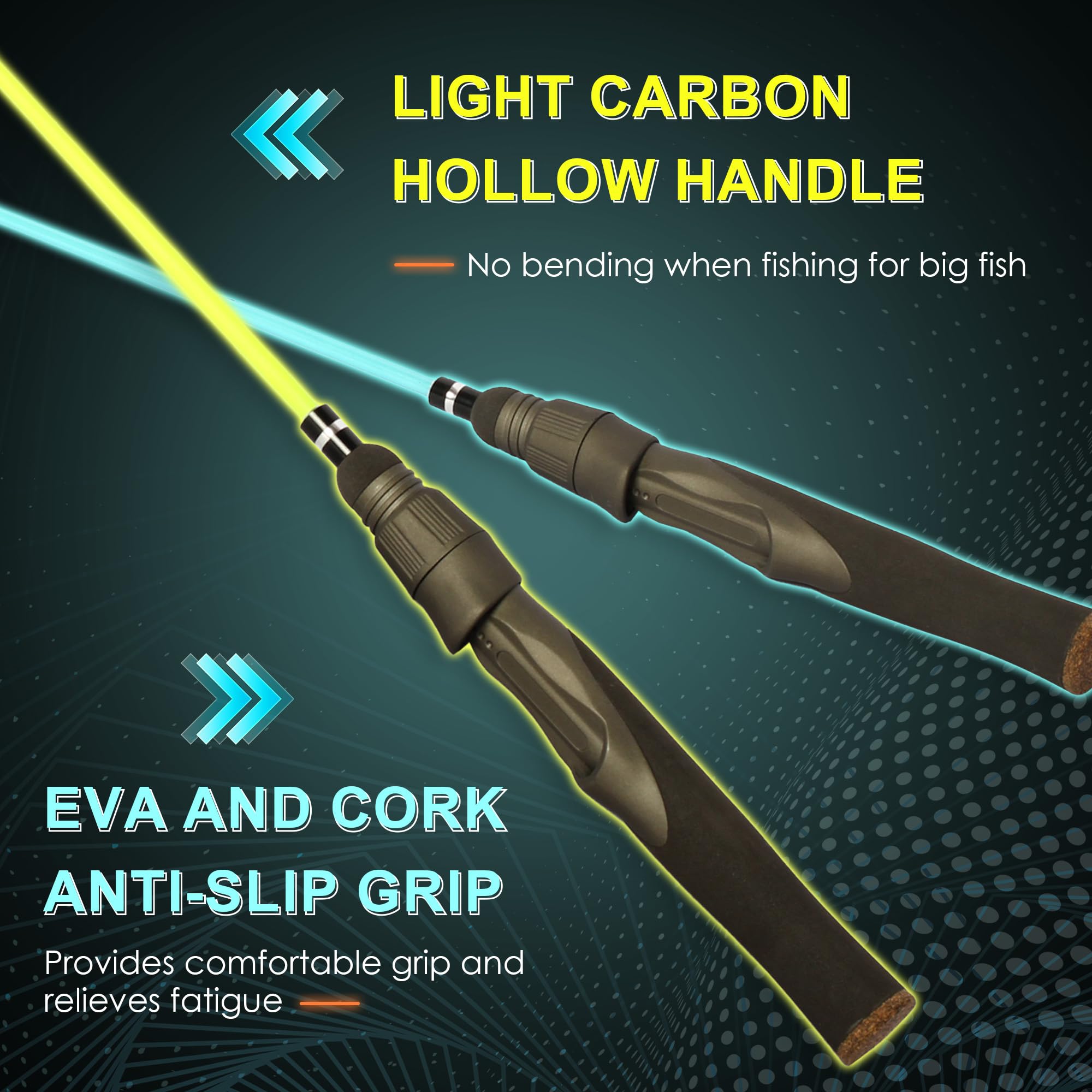**25/29 Inch Carbon Fiber Ice Fishing Rod with Fluorescent Tip - Medium to Heavy Power, Anti-Tangle Guides - Portable Ice Fishing Pole for Trout, Walleye, Panfish - Perfect for Winter Ice Fishing & Outdoor Adventures**
