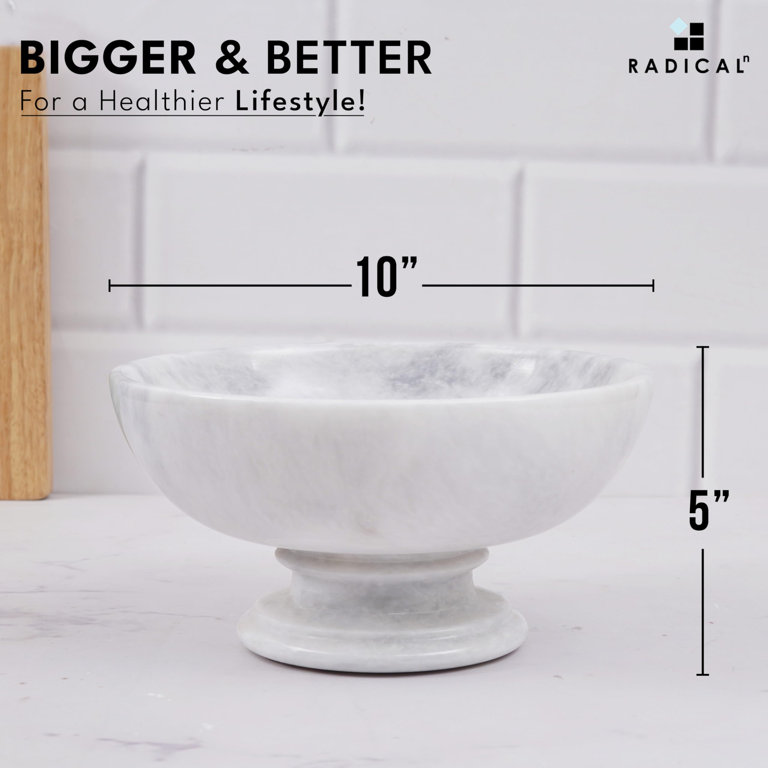 Handmade White Marble Fruit Bowl 10 Inch - Modern Large Serving Dish for Kitchen Counter, Banana Holder, Fruit Display | Perfect for Kitchen Organization, Dining Table Centerpiece, and Home Decor