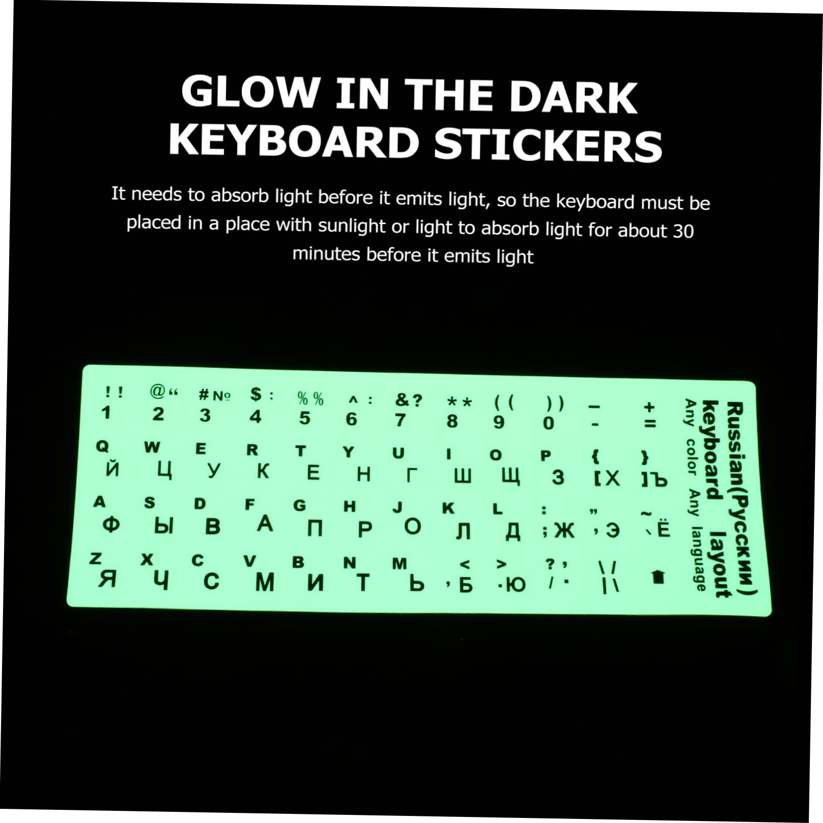 Glow in the Dark Keyboard Stickers - LED Cover Letters for Laptop & Computer Keycaps | Non-Slip Glow Stickers for Night Typing, Gaming & Low Light Workspaces