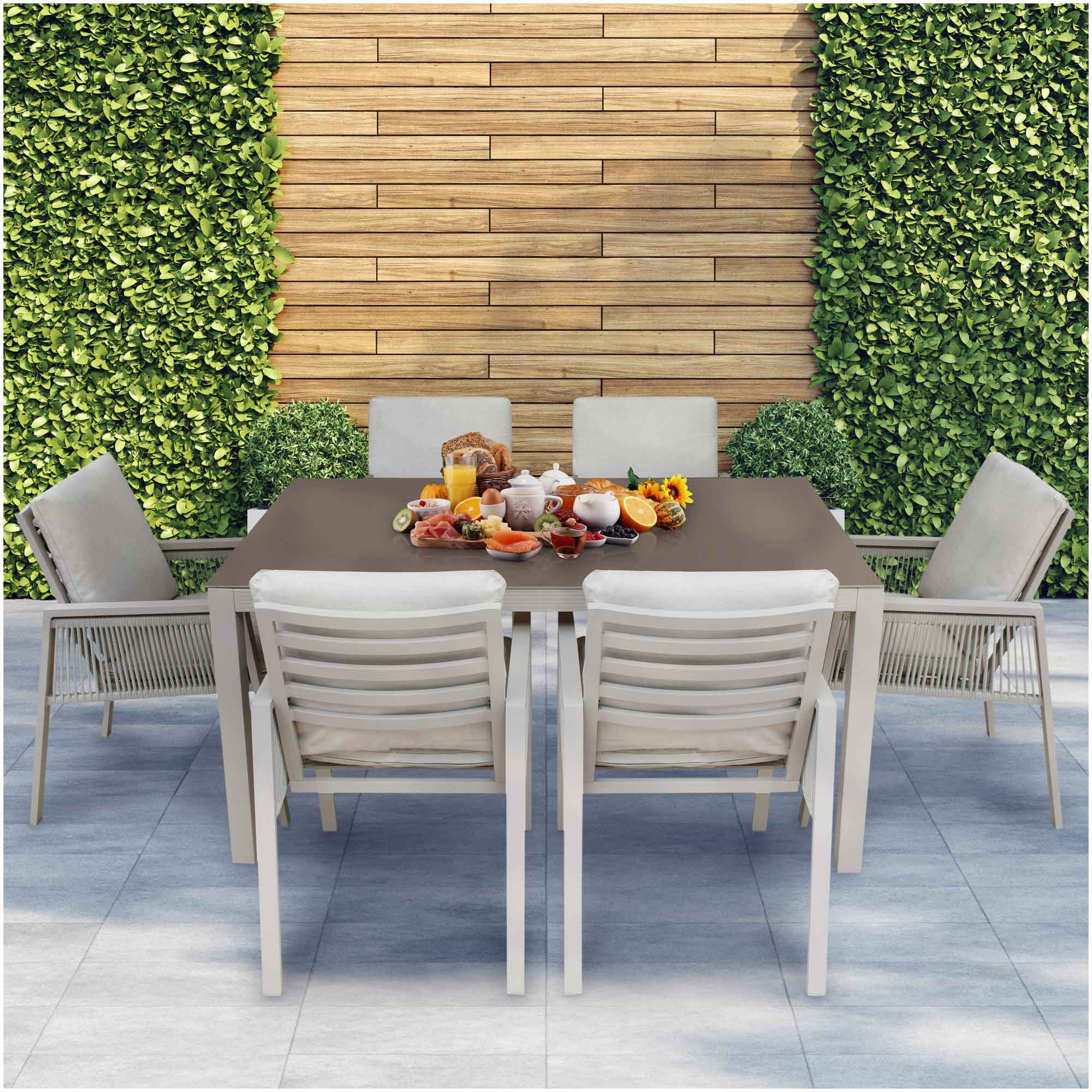 Fusion 7-Piece Outdoor Dining Set with Weatherproof Aluminum Frame - Light Grey Patio Furniture for Backyard, Garden & Poolside Dining | DG274