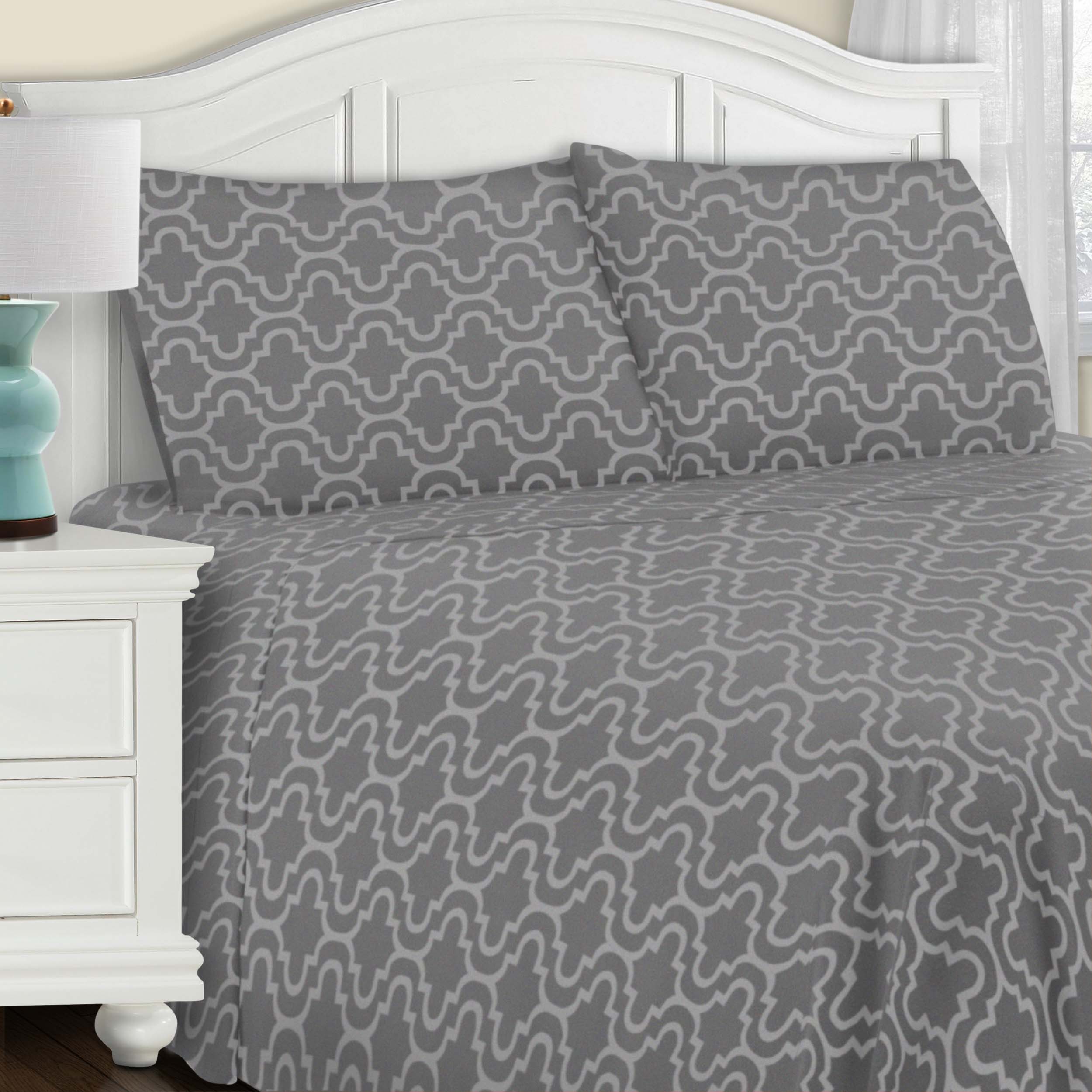 Premium Cotton Flannel Trellis Pattern Deep Pocket Sheet Set - Soft & Cozy Bedding for Winter - Perfect for Cold Nights, Guest Rooms & Cozy Bedroom Retreats