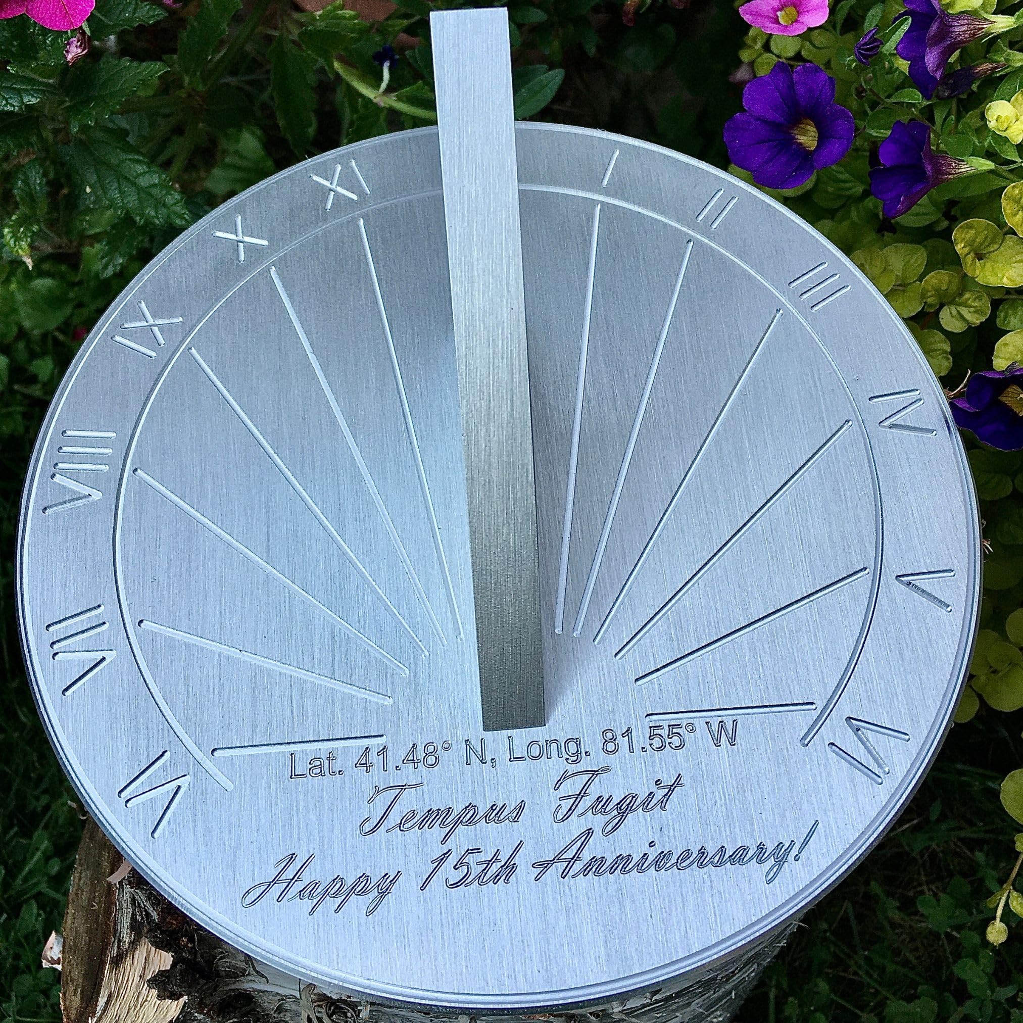 15th Wedding Anniversary Sundial Gift - Personalized Engraved & Calibrated 15 Year Anniversary Present for Him, Her & Couples (8 Inch) - Perfect for Outdoor Garden Decor, Romantic Backyard Keepsake & Unique Anniversary Celebration Gift Idea
