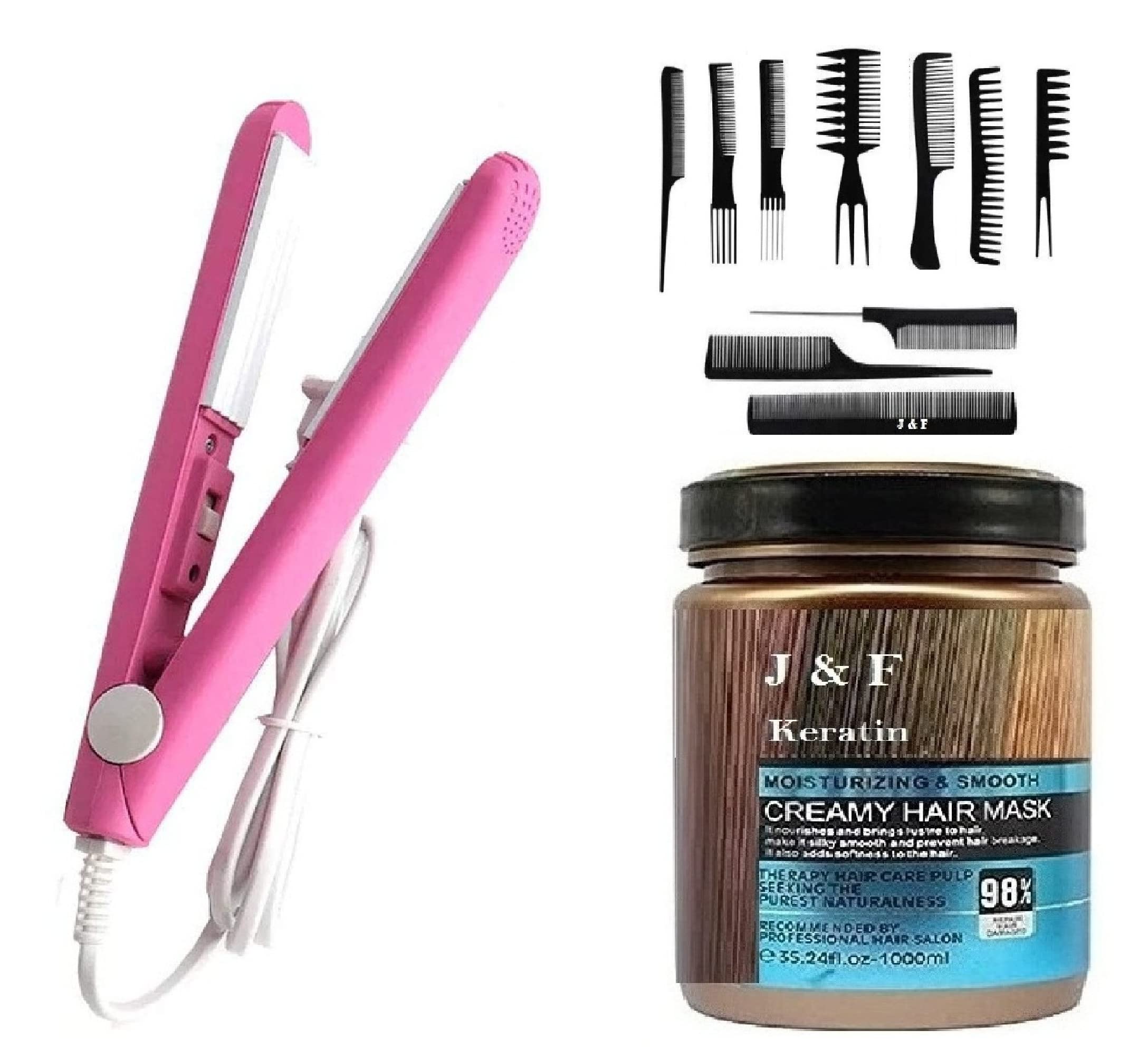 J & F Keratin Hair Smoothing & Nourishing Cream 800g - Repair Treatment for Dry Damaged Hair with Straightener & 10pc Professional Comb Set | Salon-Quality Hair Care at Home for Frizz Control & Smoothing