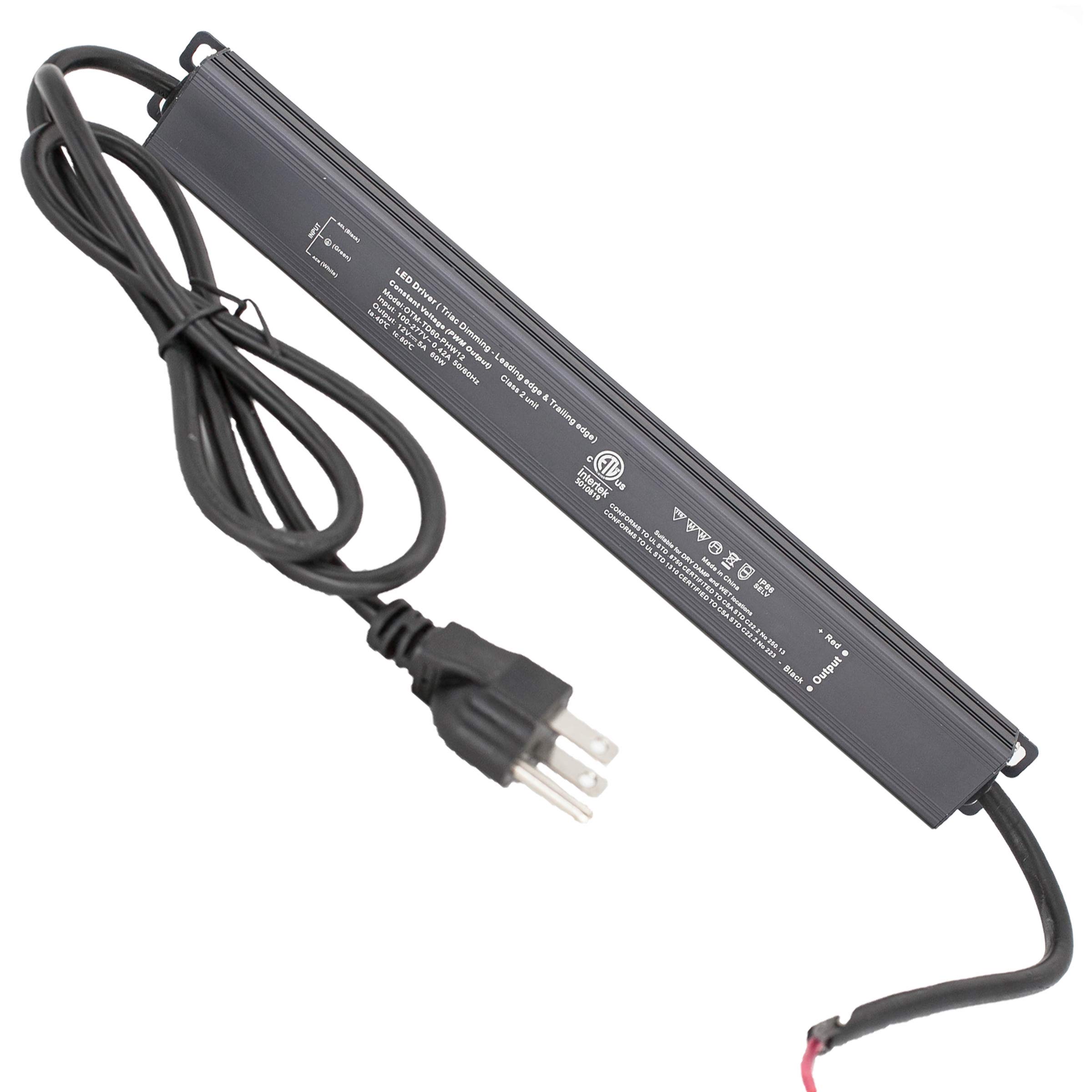 Dimmable 12V 60W LED Driver Power Supply - Class 2 Triac Waterproof, ETL Listed - Compatible with Lutron & Leviton AC Wall Dimmers - Perfect for LED Light Strips, Under Cabinet Lighting & Home Theater Setup