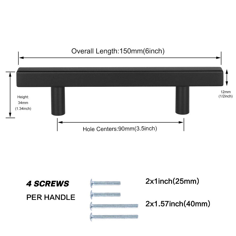 Black Kitchen Cabinet Handles & Drawer Pulls - 90mm Matte Black Cabinet Hardware for Kitchen, Bathroom & Desk (10 Pack) - Perfect for Modern Home & Office Storage Upgrade