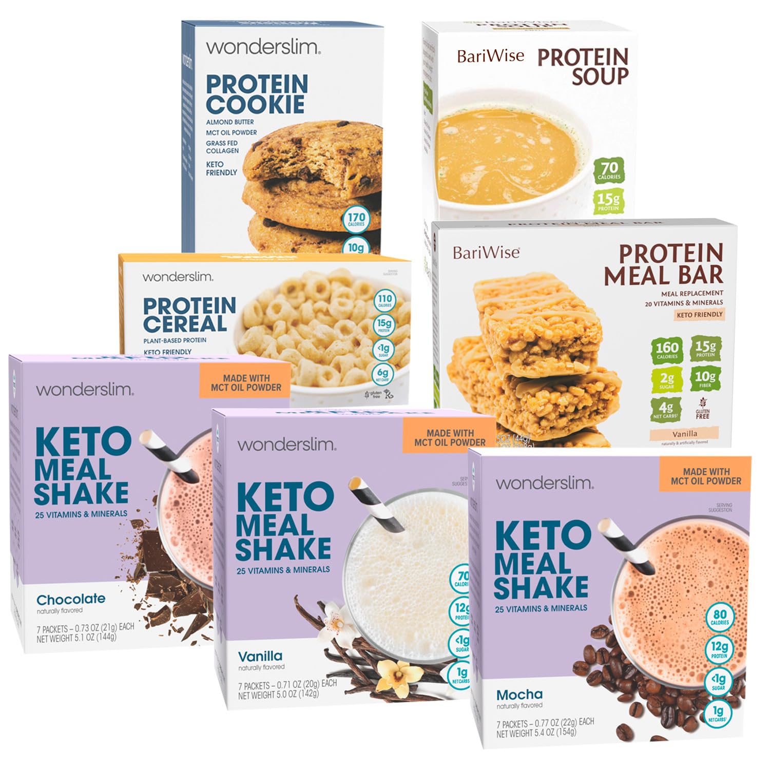 Wonderslim Keto Friendly 1 Week Diet Kit - 49 Low Carb Meals, Meal Replacement Bars, Snacks & Breakfast Options for Weight Loss | Perfect for Keto Dieters, Busy Professionals & On-the-Go Lifestyles
