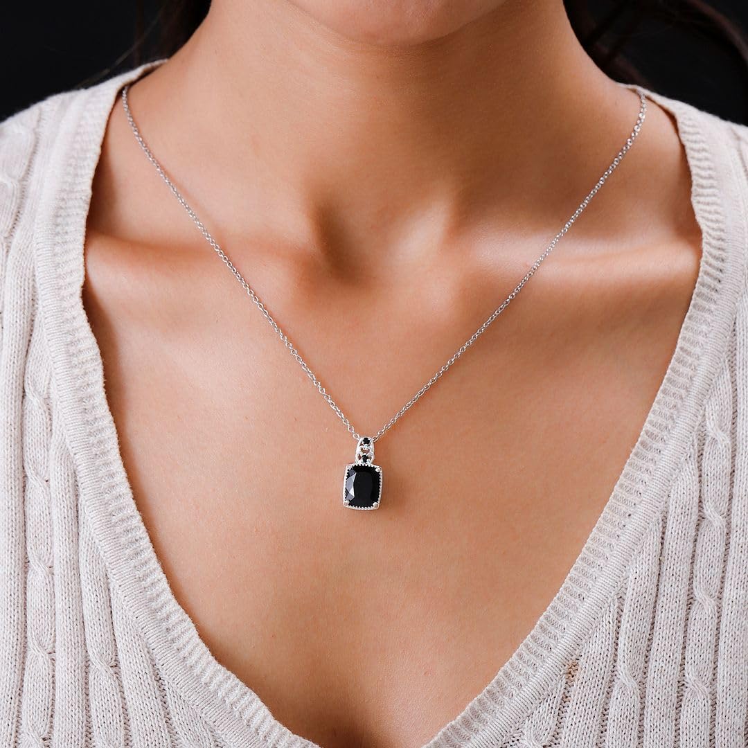 Shop LC Black Spinel Necklace for Women - 925 Sterling Silver Platinum Plated 20