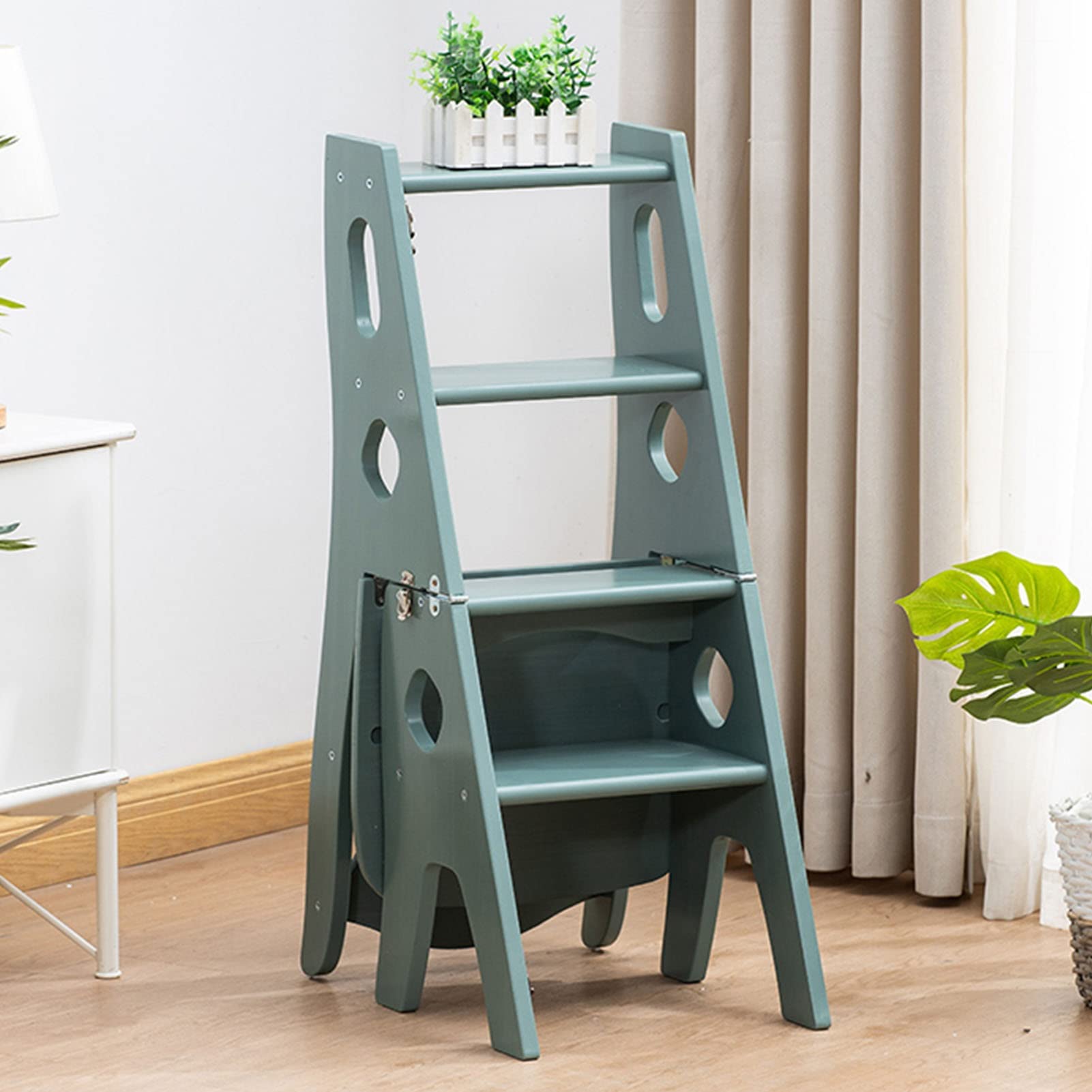 Wooden Step Stool for Kitchen, Foldable Safety Ladder Stool with Non-Slip Steps - Perfect for Reaching High Shelves, Bathroom Storage, and Kids' Step-Up Helper