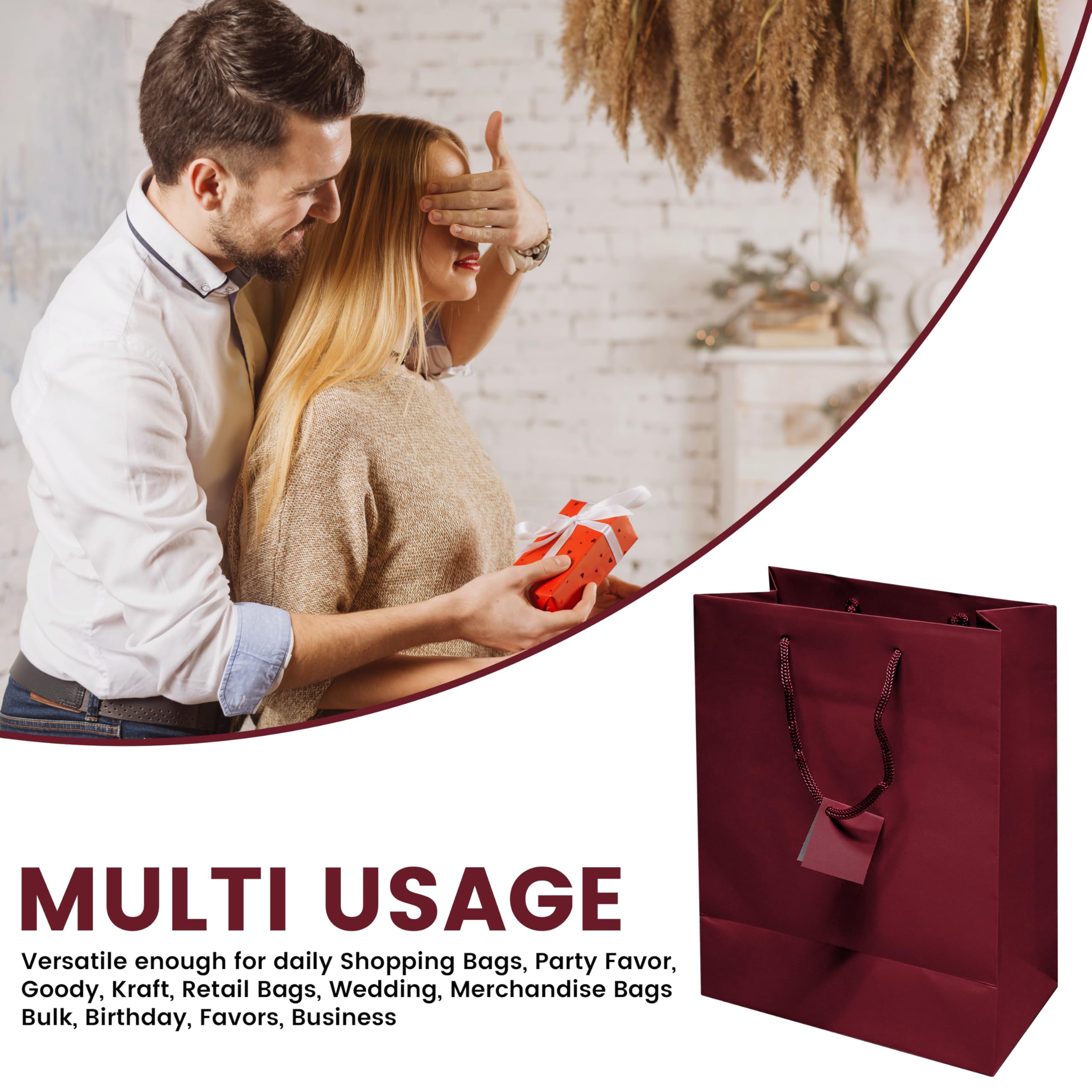 10 Pack Burgundy Gift Bags with Handles - 4.75x3.25x6.75 Inches Small Paper Tote Bags for Business, Birthday Party Favors, Shopping & Groceries | Elegant Euro Style Gift Packaging for Retail, Weddings & Personal Use