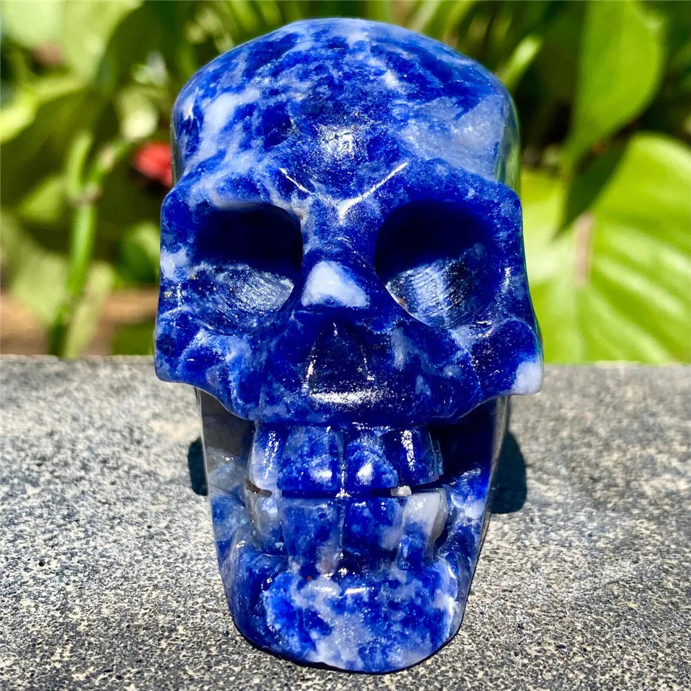 Natural Sodalite Skull Energy Gemstone - Hand Carved & Polished Reiki Healing Crystal for Meditation, Office Decor & Spiritual Collection | Perfect for Home Altar, Feng Shui & Yoga Space
