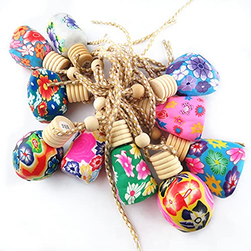 10pcs 12ML Mini Empty Perfume Bottles - Colorful Polymer Clay Essential Oil Diffuser Bottles with Car Pendant, Perfect for DIY Perfume Making, Aromatherapy, Jewelry Crafting & Delicate Lady Gifts (Home/Office/Car Use)