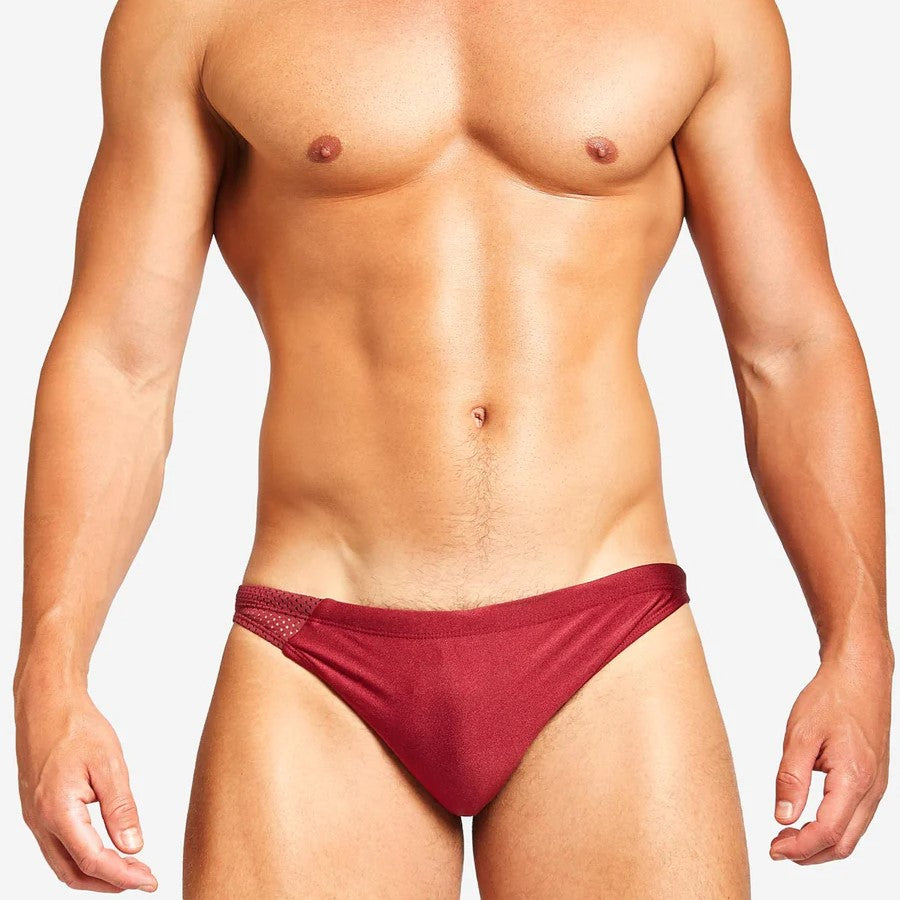 Teamm8 Men's Bass Mesh Swim Brief - Red Speedo for Swimming, Beach & Pool Workouts | Quick-Dry Comfort & Secure Fit