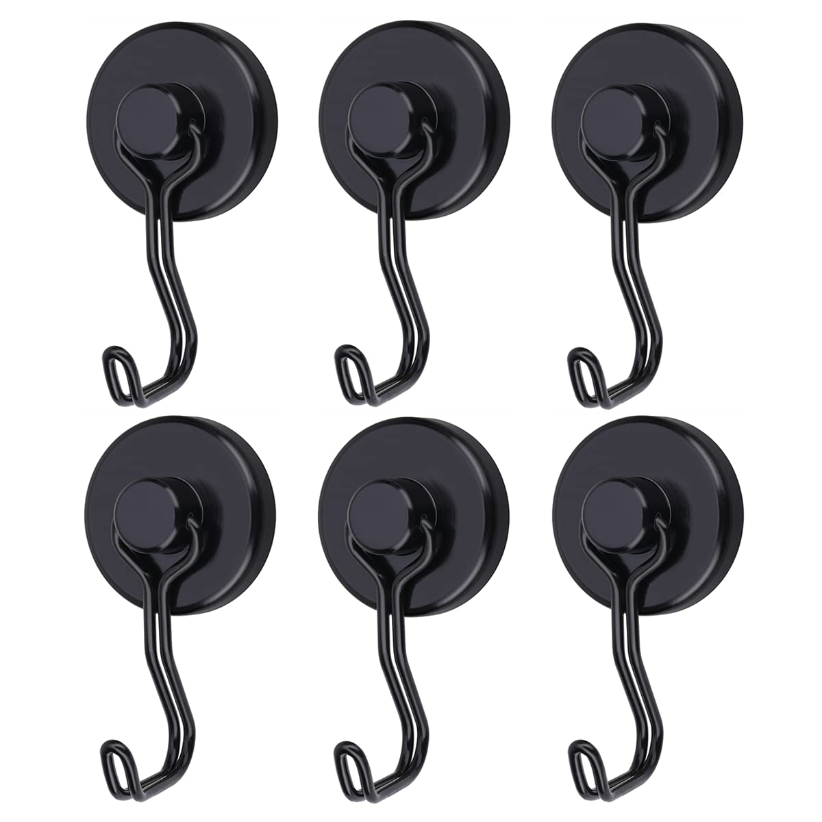 Heavy Duty Magnetic Hooks 100LBS - 6 Pack Black Refrigerator Hooks for Indoor & Outdoor Use - Perfect for Kitchen, BBQ Grill, Cruise, Coat & Hat Hanging - Strong Hold for Organizing Home, Garage, Office & RV