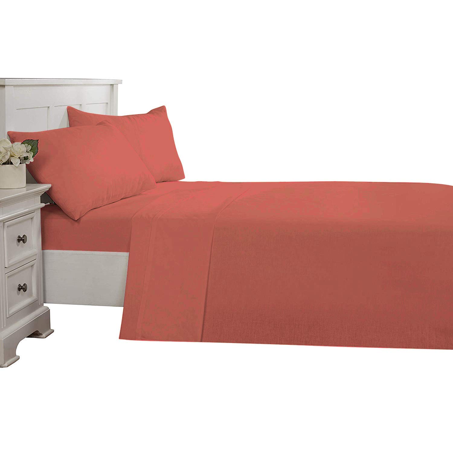 Luxury 100% Egyptian Cotton Flat Sheet - 800 Thread Count Full Size Brick Red Top Bed Sheet | Soft & Breathable for Ultimate Comfort - Perfect for Master Bedrooms, Guest Rooms & Hotels
