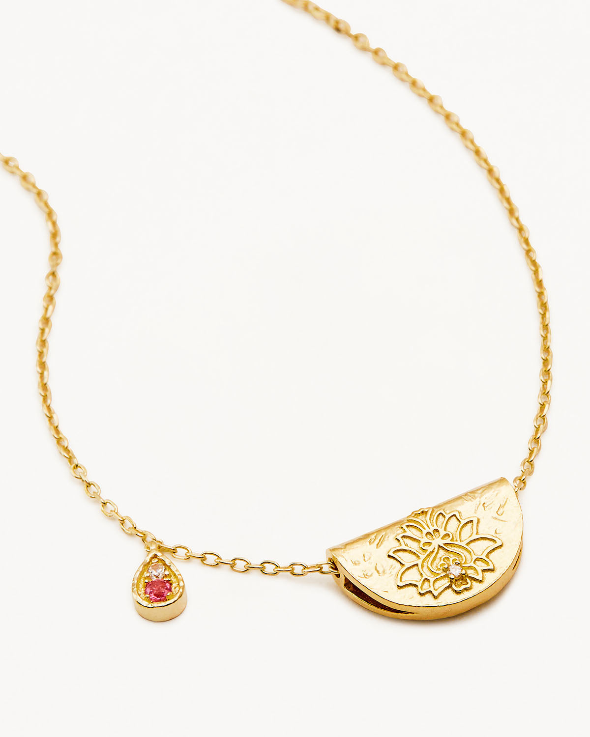18K Gold Vermeil Lotus Birthstone Necklace - October Birthstone Pink Tourmaline Jewelry for Women | Perfect Gift for Birthday, Anniversary & Special Occasions