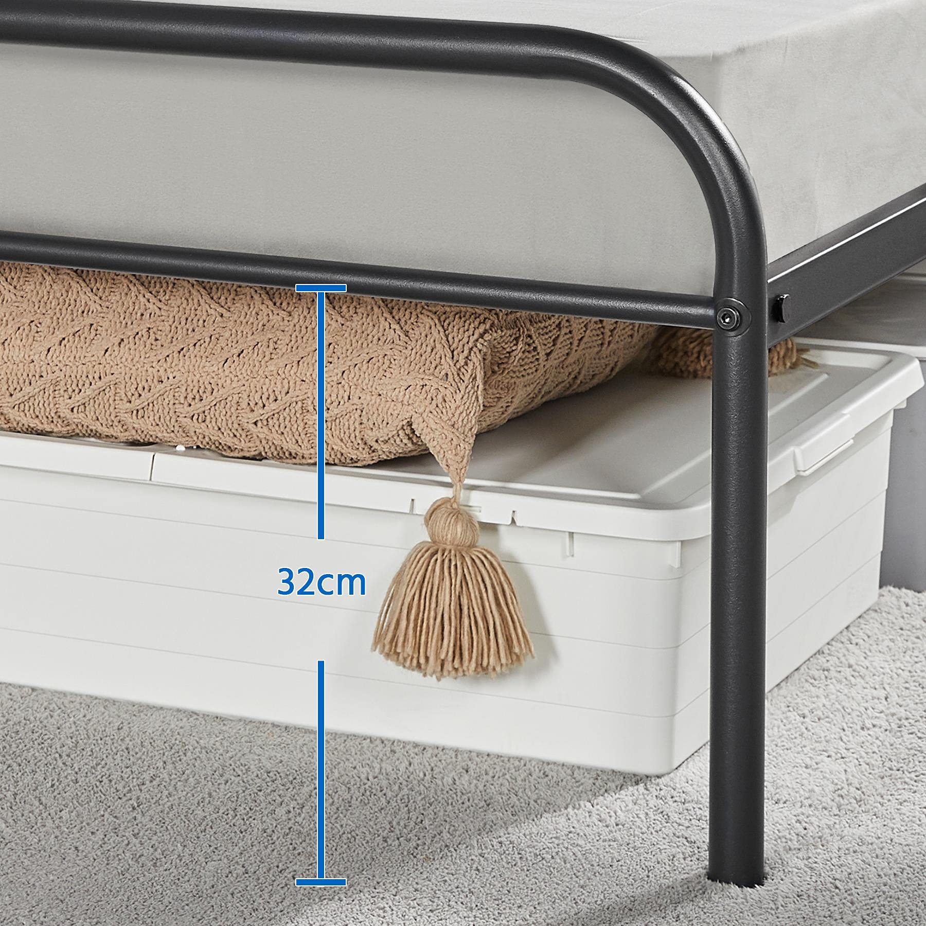 Yaheetech 3ft Single Metal Bed Frame with Headboard - Sturdy Iron Platform Bed for Bedrooms, 32cm Ground Clearance, Black | Perfect for Small Spaces, Guest Rooms & Kids' Bedrooms