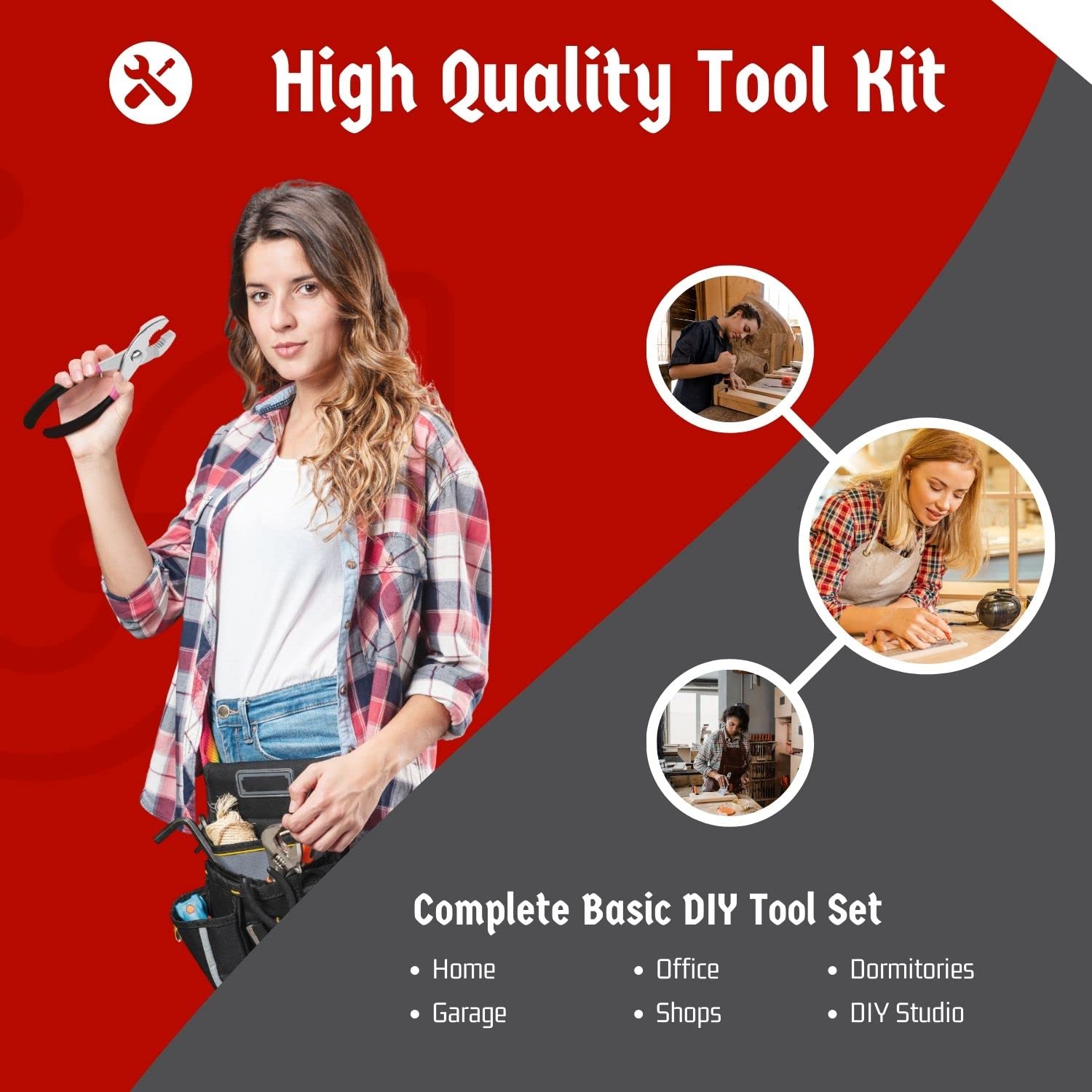 Flexzion 39-Piece Hand Tool Set with Carrying Case - Complete Home Repair Kit for DIY Projects, Household Maintenance & Professional Use | Portable Basic Tools for Plumbers, Electricians & Handymen | Ideal for Garage, Workshop & Emergency Repairs