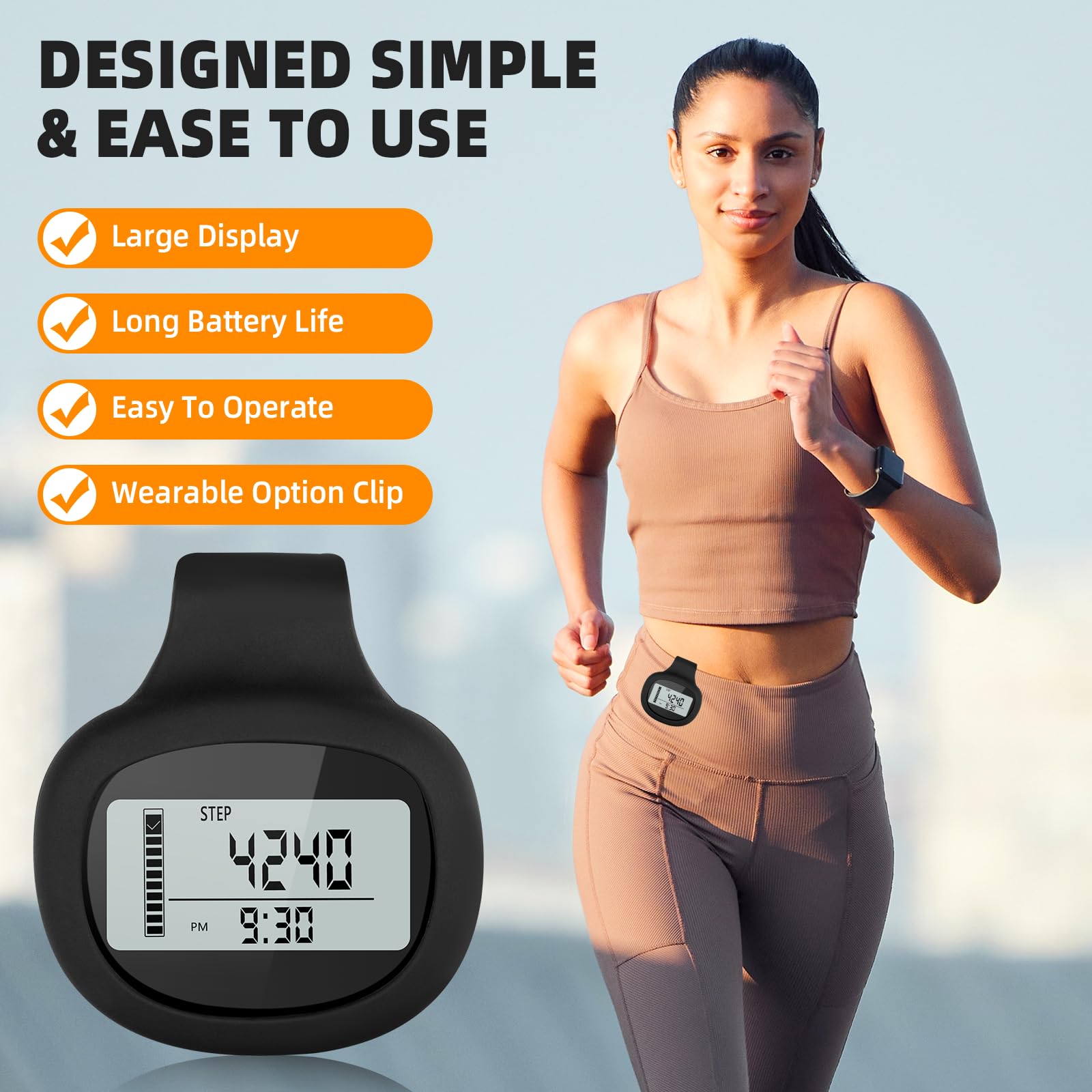 Mini 3D Pedometer - Portable Step Counter with Silicone Case & Clip - Tracks Steps, Distance (Miles/KM), Calories & 7-Day Memory - Perfect for Walking, Running, Hiking & Fitness Tracking